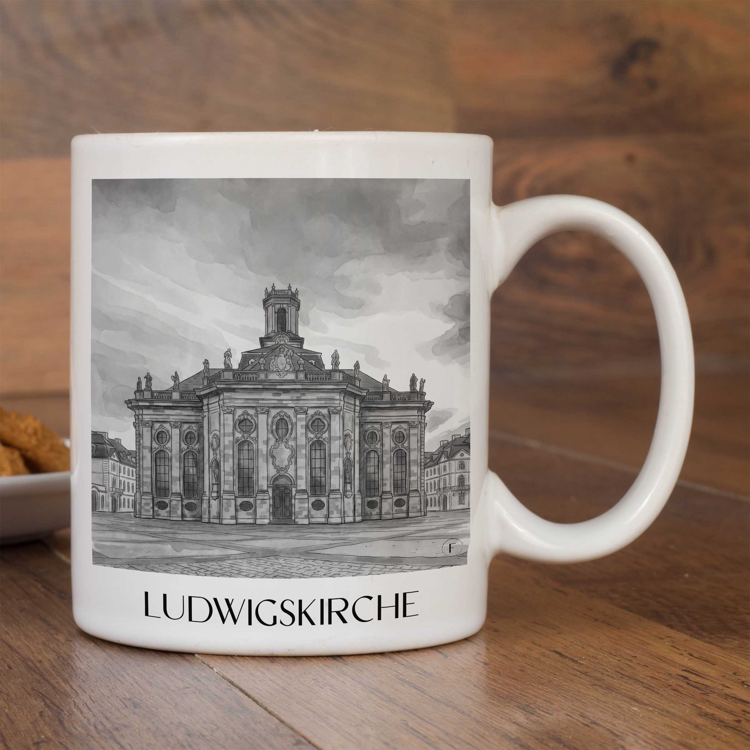 ludwigskirche-saarbrücken-deutschland-kaffeebecher-aquarell-schwarz-weiss