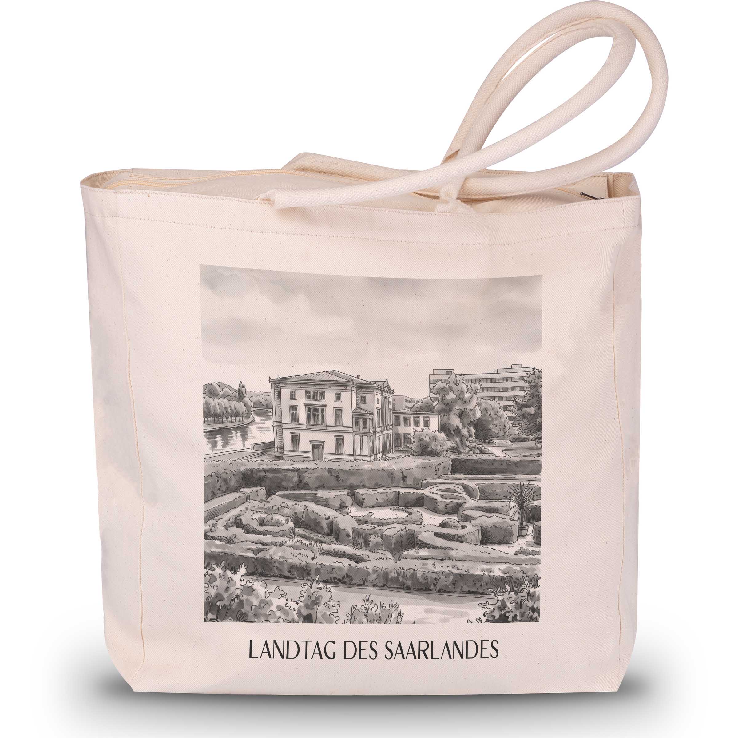 landtag-des-saarlandes-saarbrücken-deutschland-einkaufstasche-aquarell-schwarz-weiss