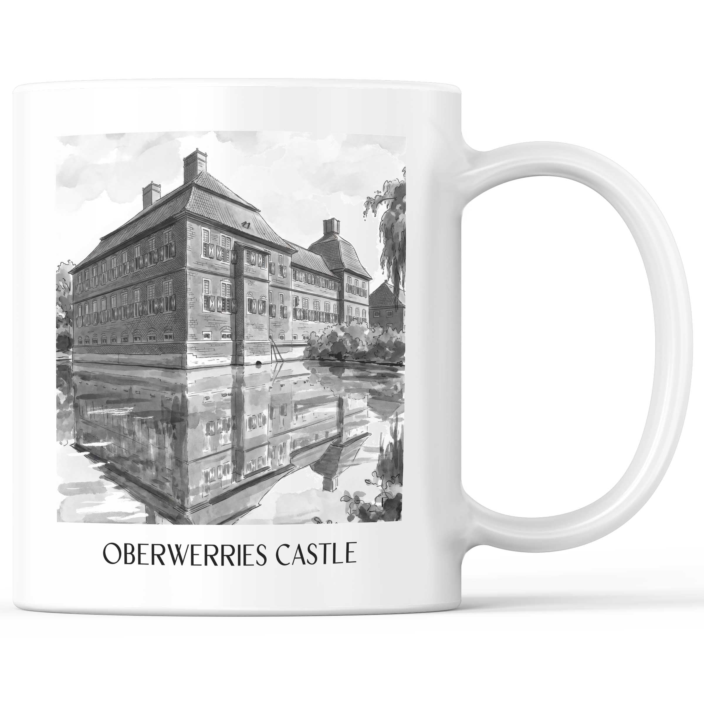 Schloss Oberwerries Kaffeebecher - Hamm - Deutschland Becher - Kaffeetasse im Aquarell Schwarz-Weiß Stil