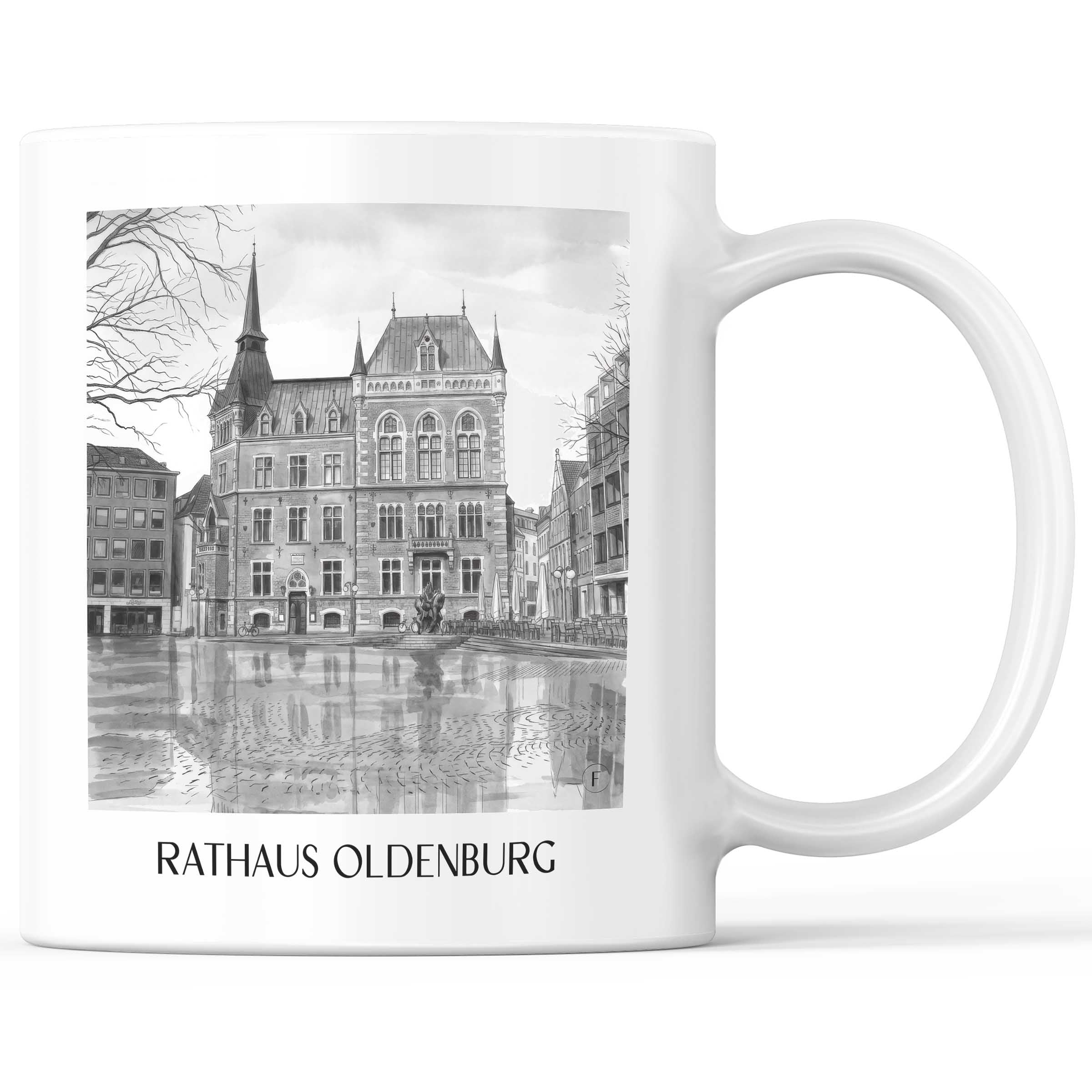rathaus-oldenburg-deutschland-kaffeebecher-aquarell-schwarz-weiss
