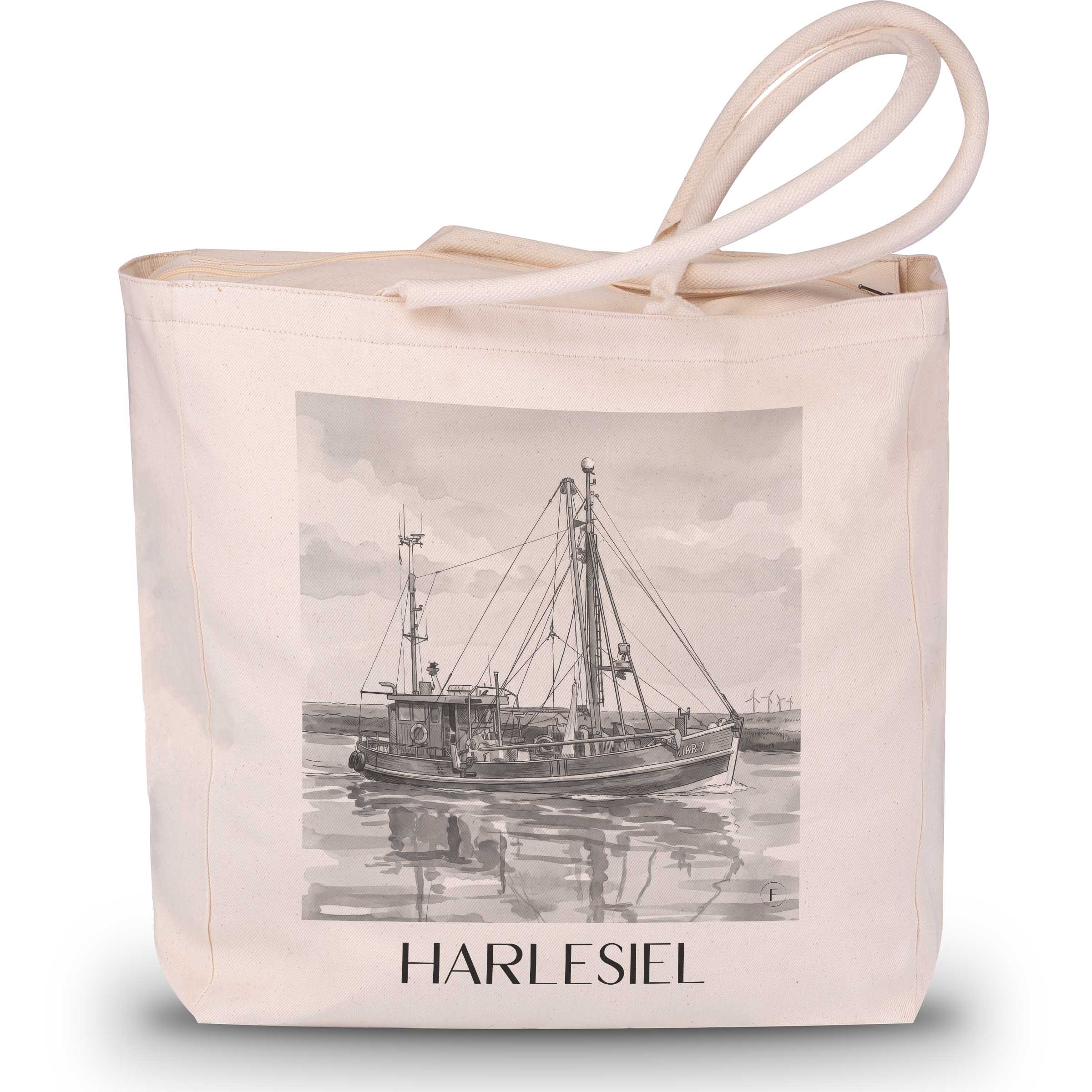 harlesiel-ostfriesland-deutschland-einkaufstasche-aquarell-schwarz-weiss