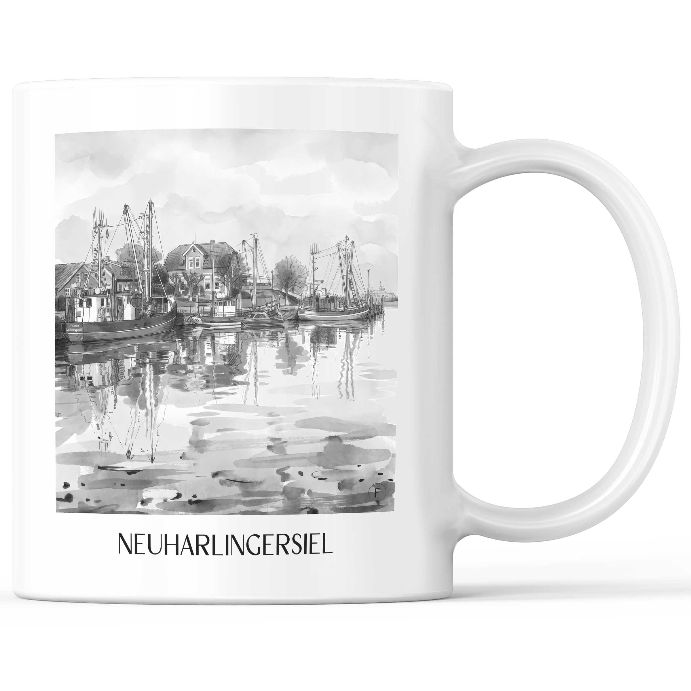 neuharlingersiel-ostfriesland-deutschland-kaffeebecher-aquarell-schwarz-weiss