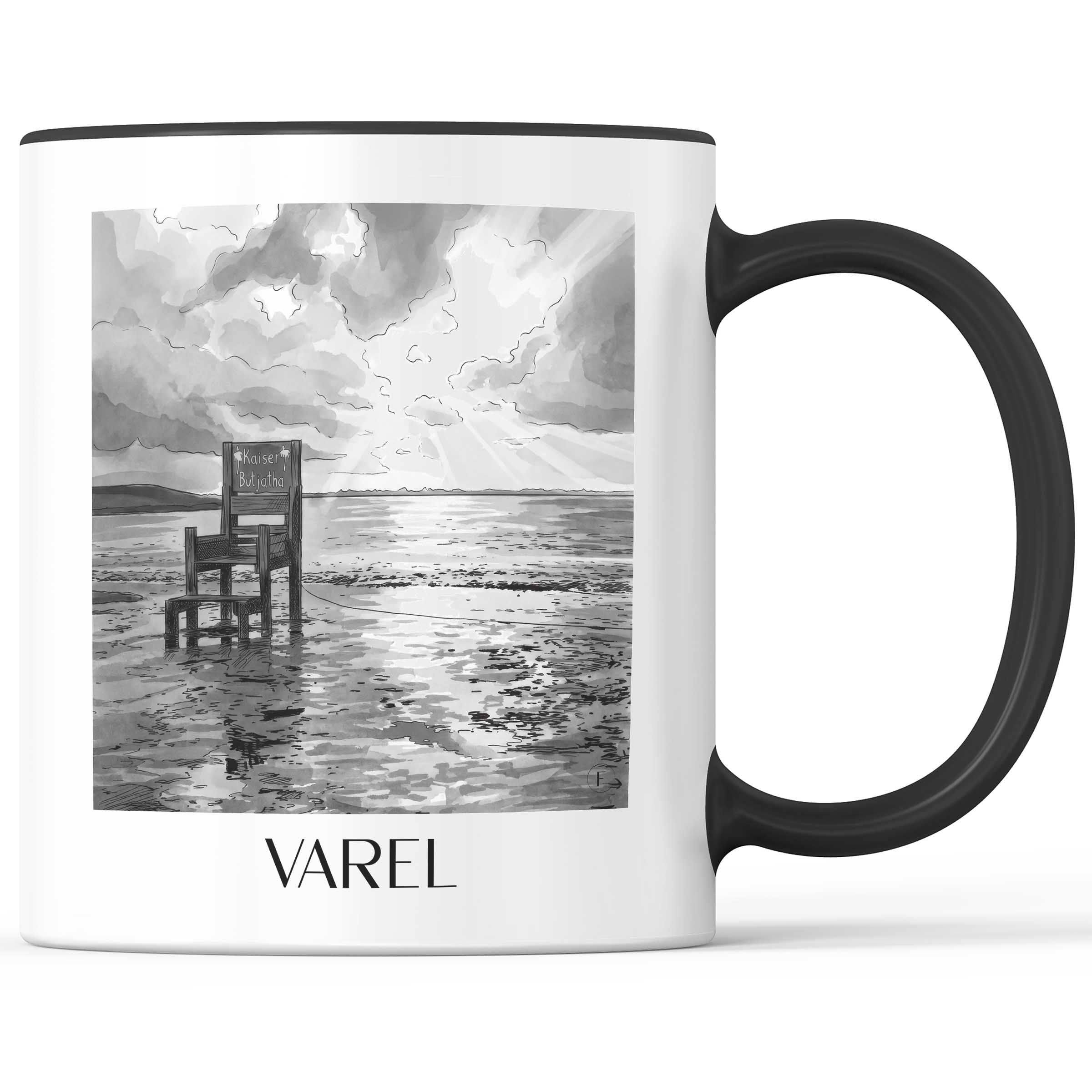 Varel Kaffeebecher - Friesland - Deutschland Becher - Kaffeetasse im Aquarell Schwarz-Weiß Stil