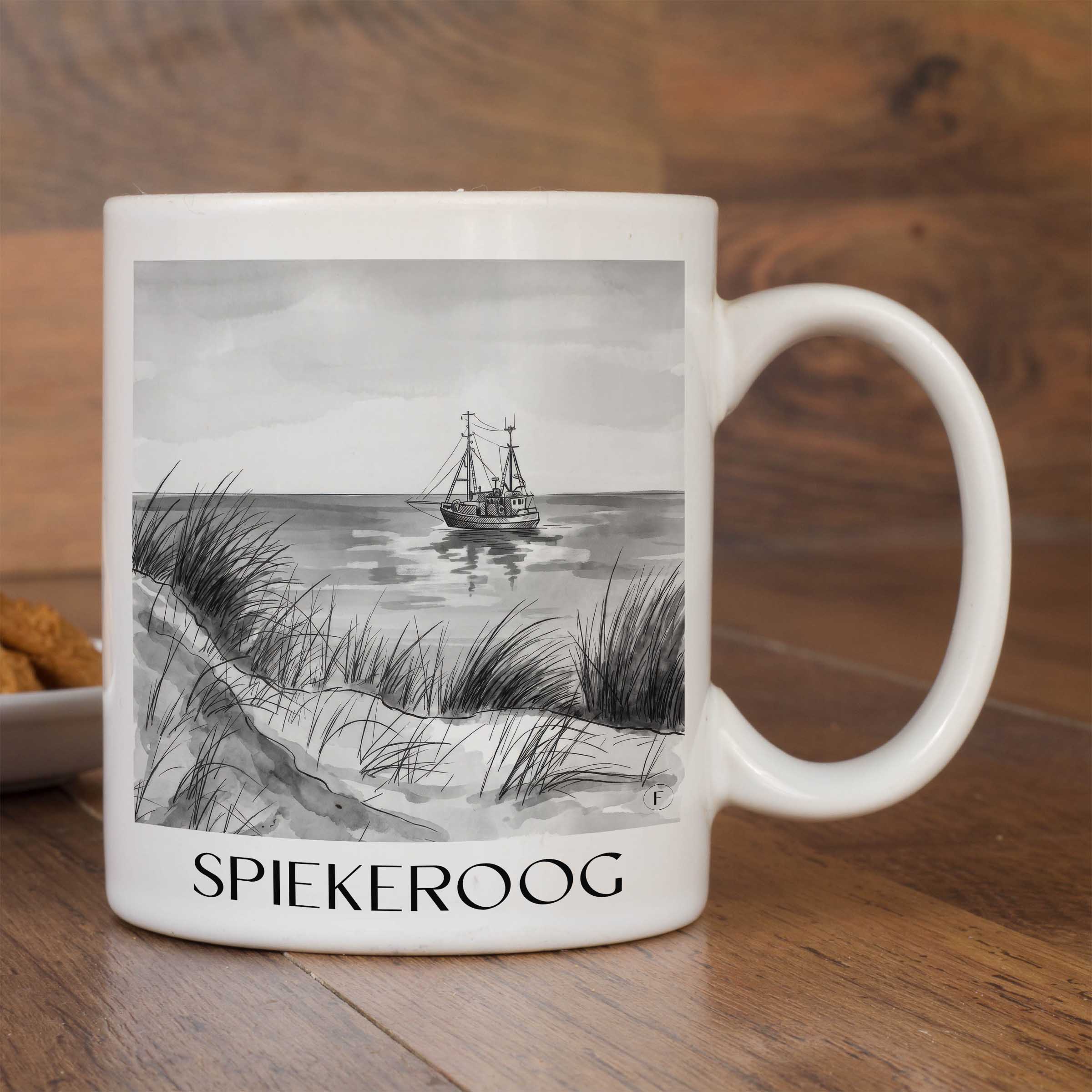 spiekeroog-ostfriesland-deutschland-kaffeebecher-aquarell-schwarz-weiss