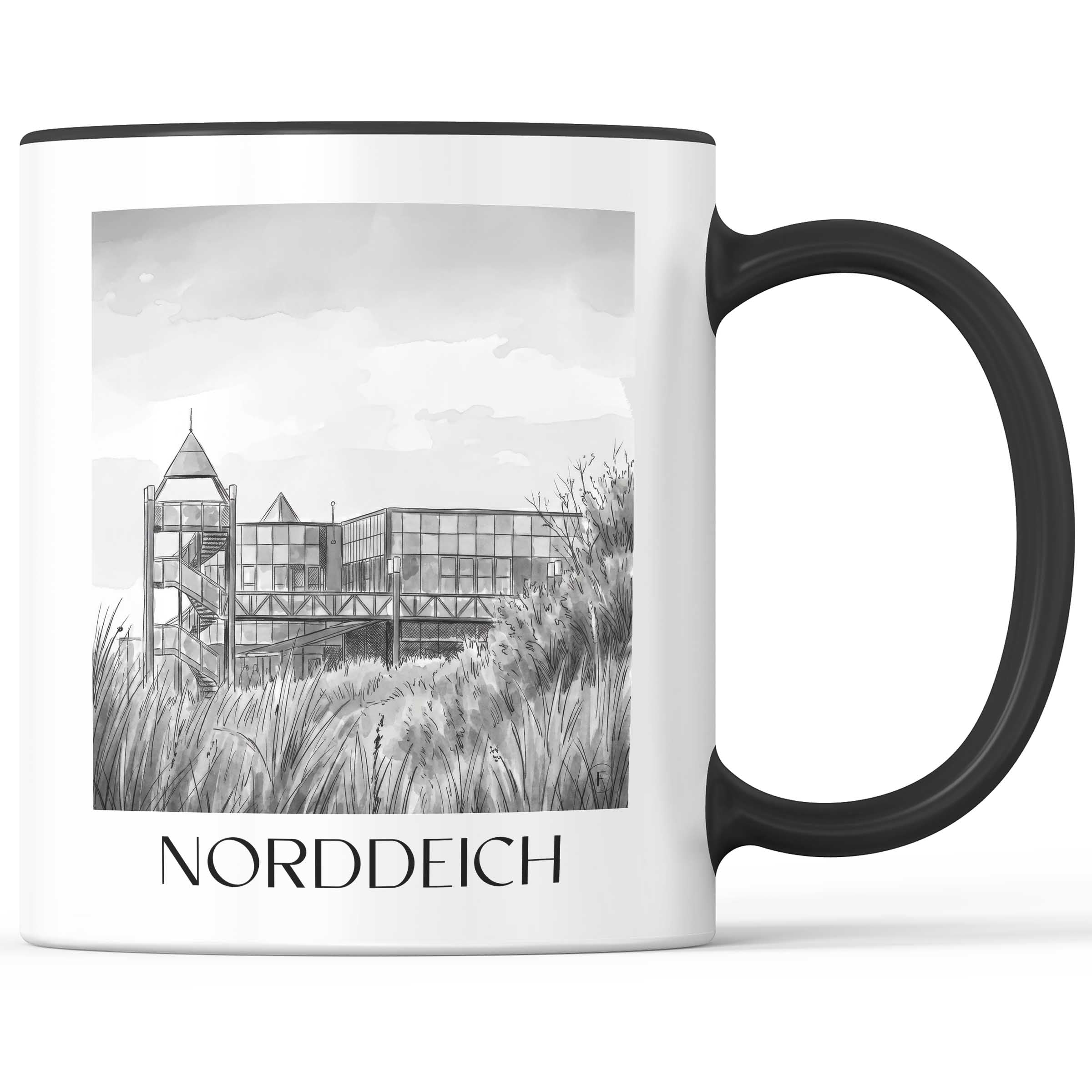 norddeich-ostfriesland-deutschland-kaffeebecher-aquarell-schwarz-weiss