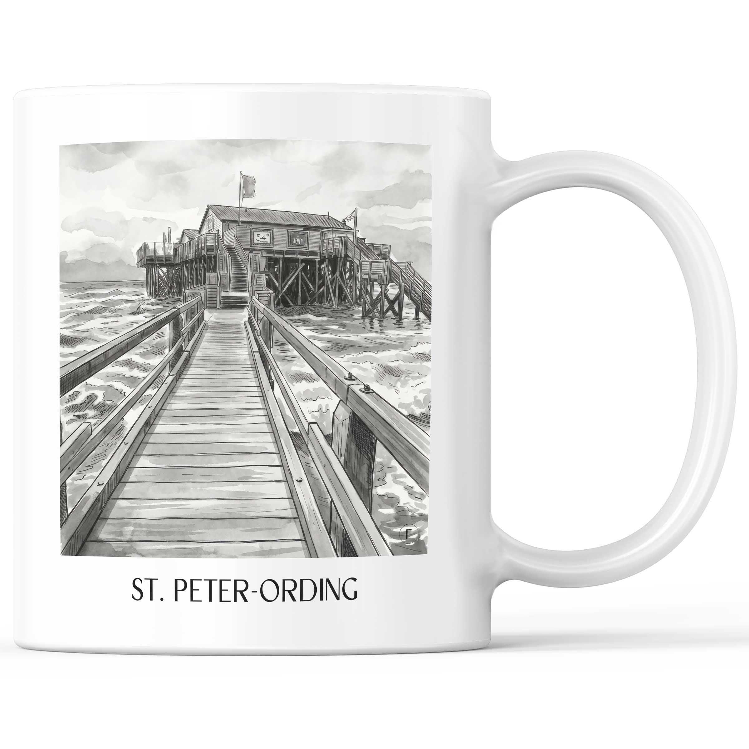 St. Peter-Ording Kaffeebecher - Nordfriesland - Deutschland Becher - Kaffeetasse im Aquarell Schwarz-Weiß Stil