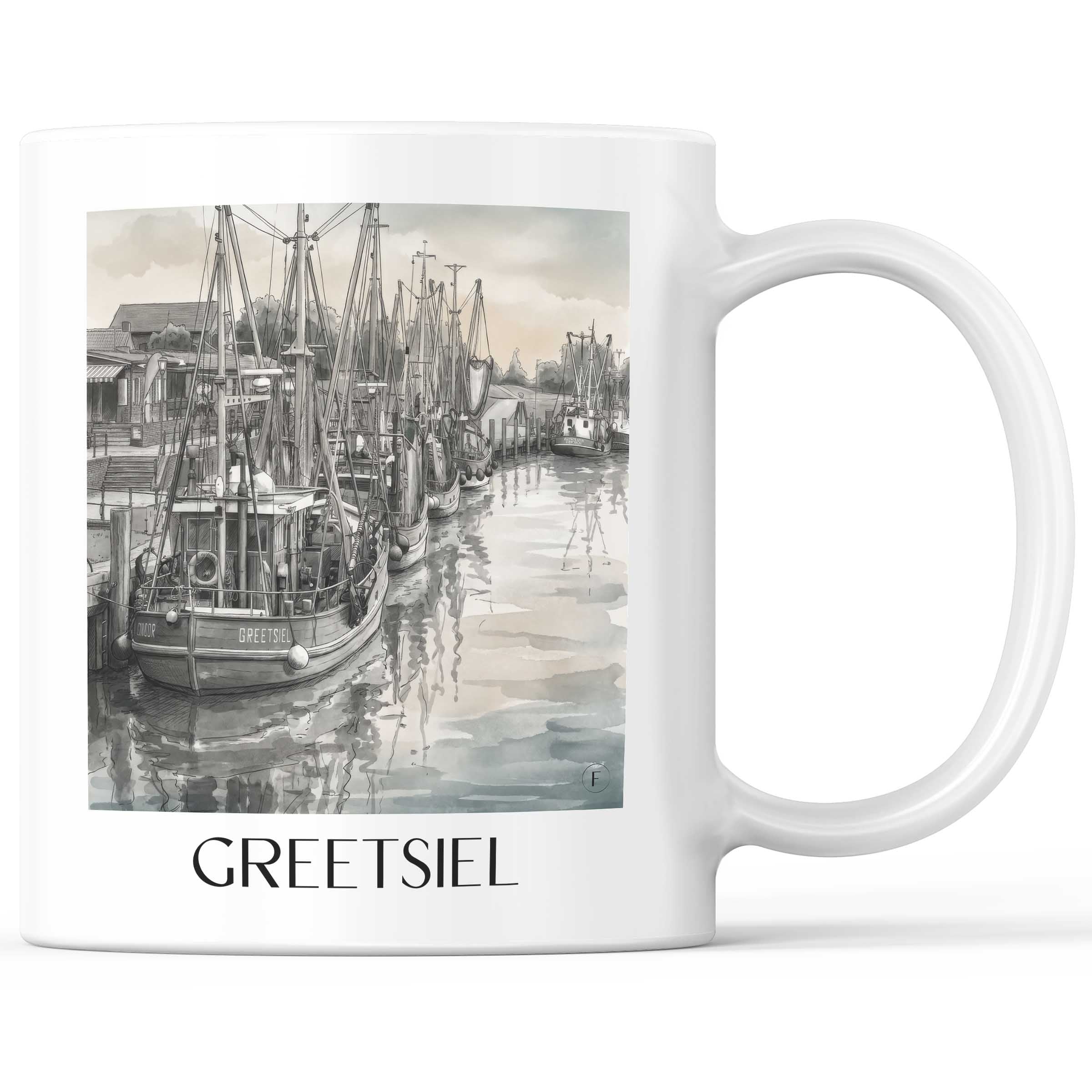 greetsiel-ostfriesland-deutschland-kaffeebecher-aquarell-schwarz-weiss