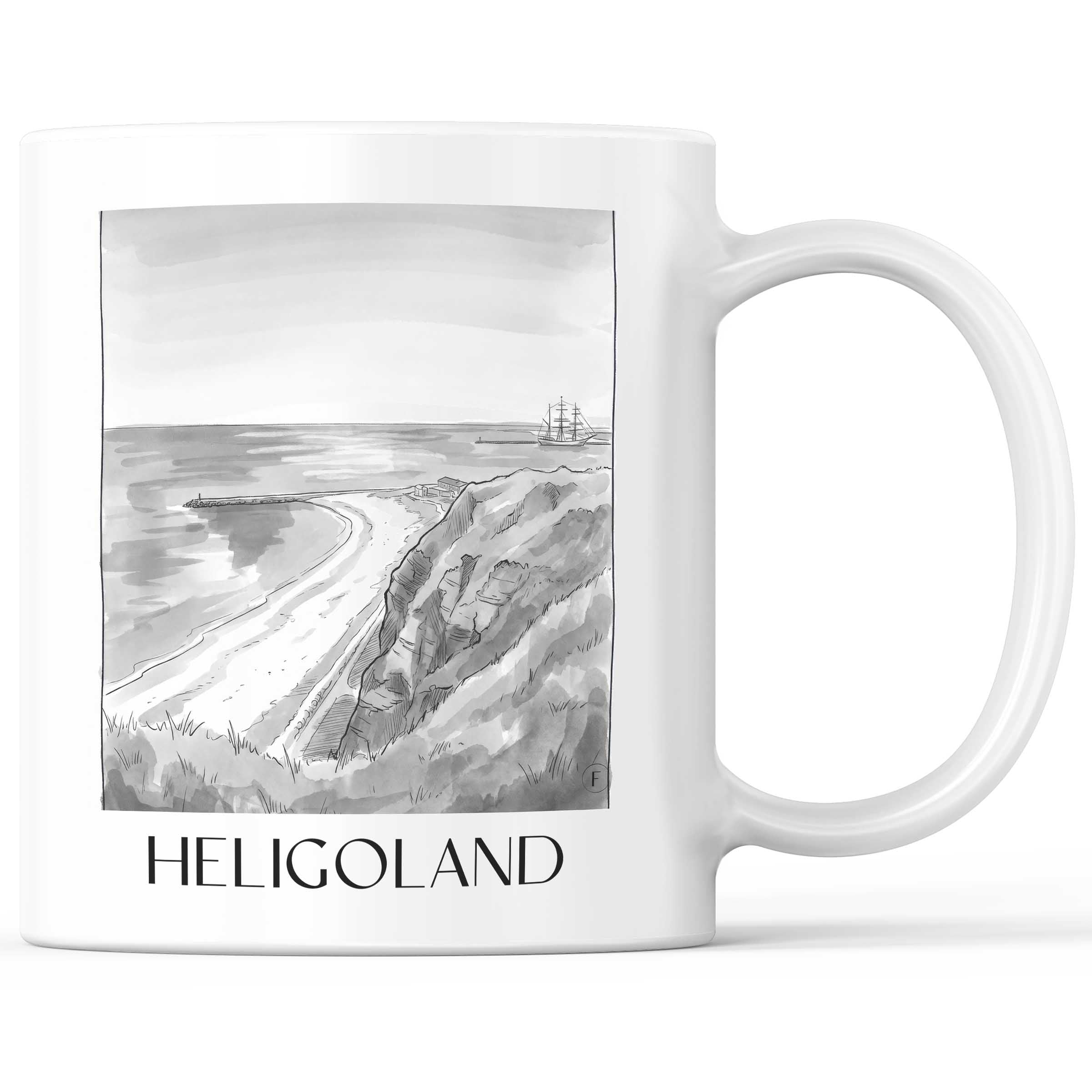 Helgoland Kaffeebecher - Schleswig-Holstein - Deutschland Becher - Kaffeetasse im Aquarell Schwarz-Weiß Stil
