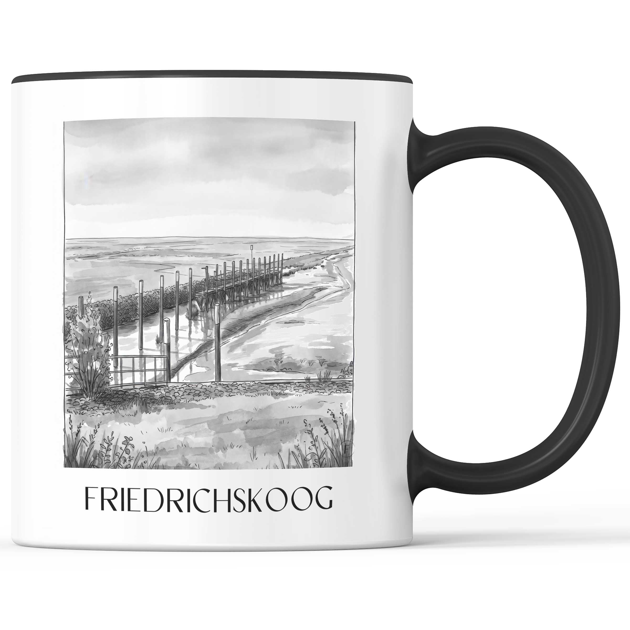 friedrichskoog-schleswig-holstein-deutschland-kaffeebecher-aquarell-schwarz-weiss