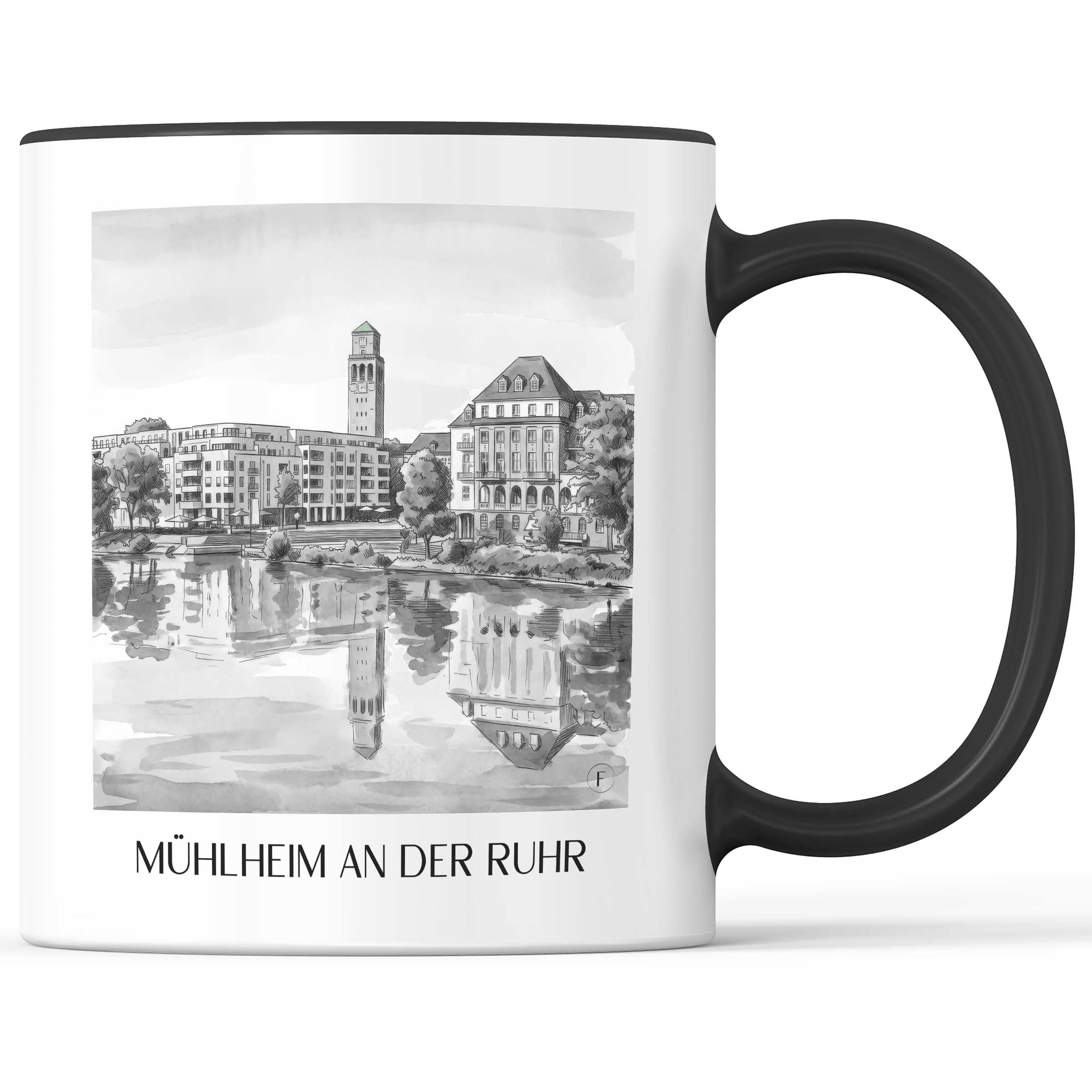 mühlheim-an-der-ruhr-ruhrgebiet-deutschland-kaffeebecher-aquarell-schwarz-weiss