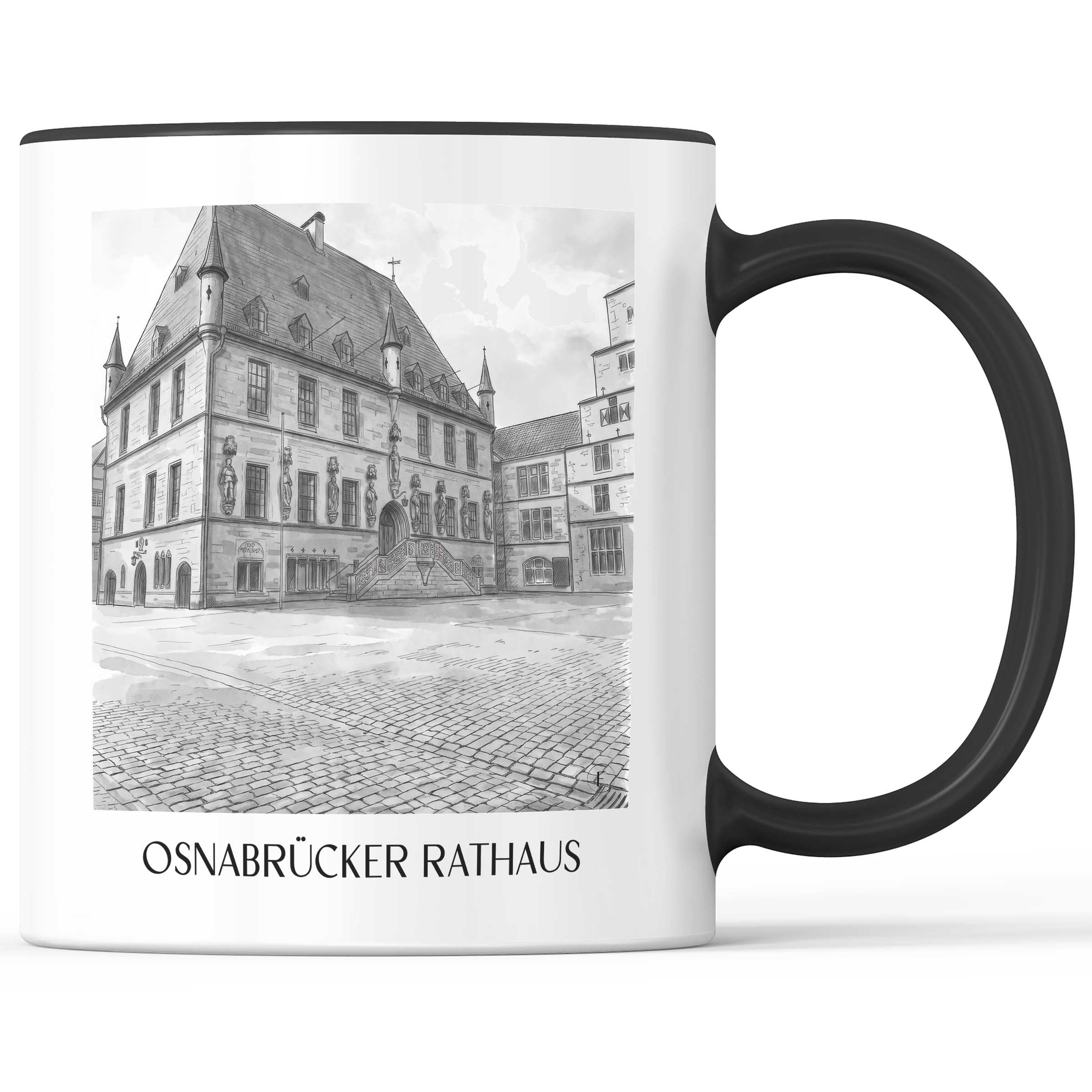 rathaus-osnabrück-deutschland-kaffeebecher-aquarell-schwarz-weiss