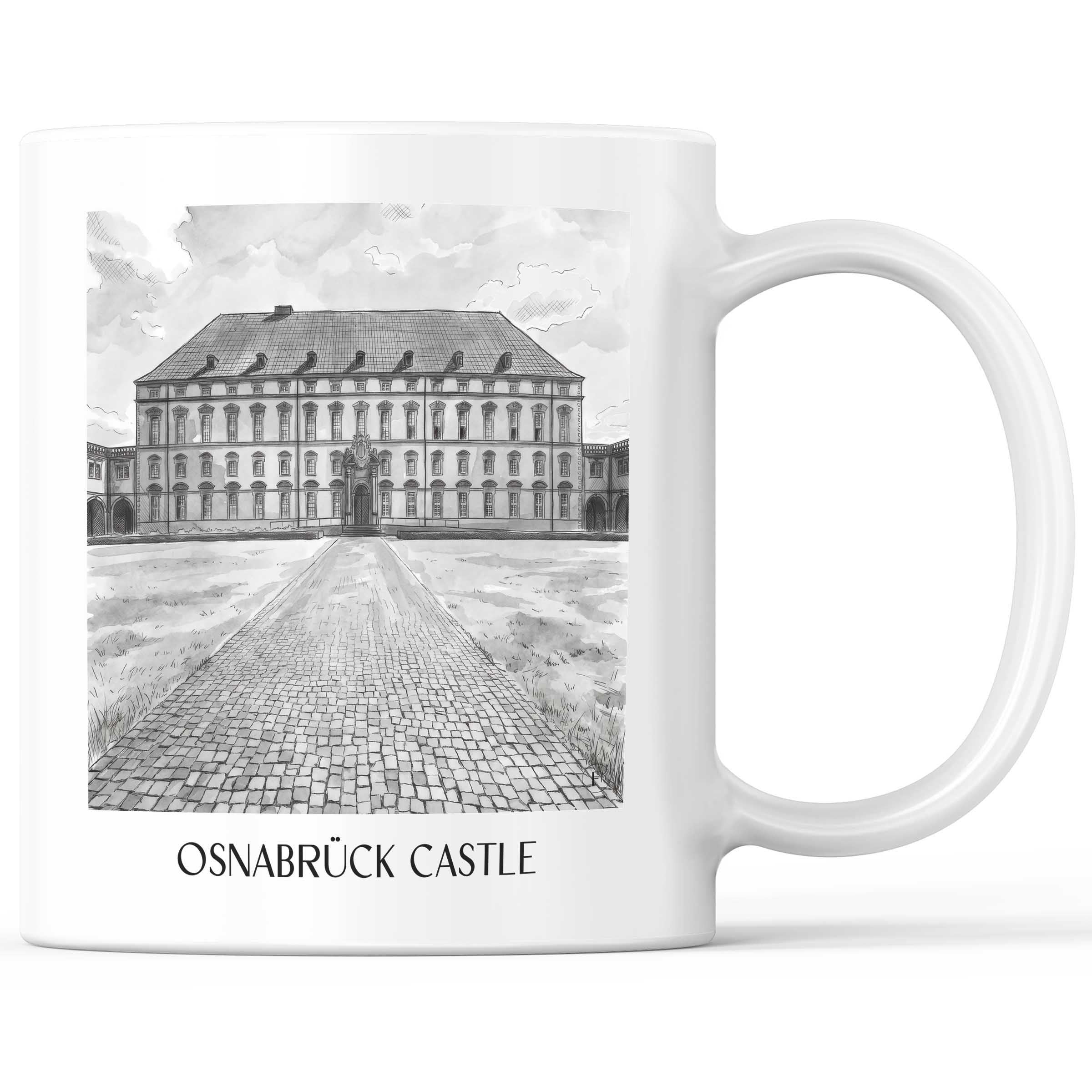 Schloss Osnabrück Kaffeebecher - Niedersachsen - Deutschland Becher - Kaffeetasse im Aquarell Schwarz-Weiß Stil
