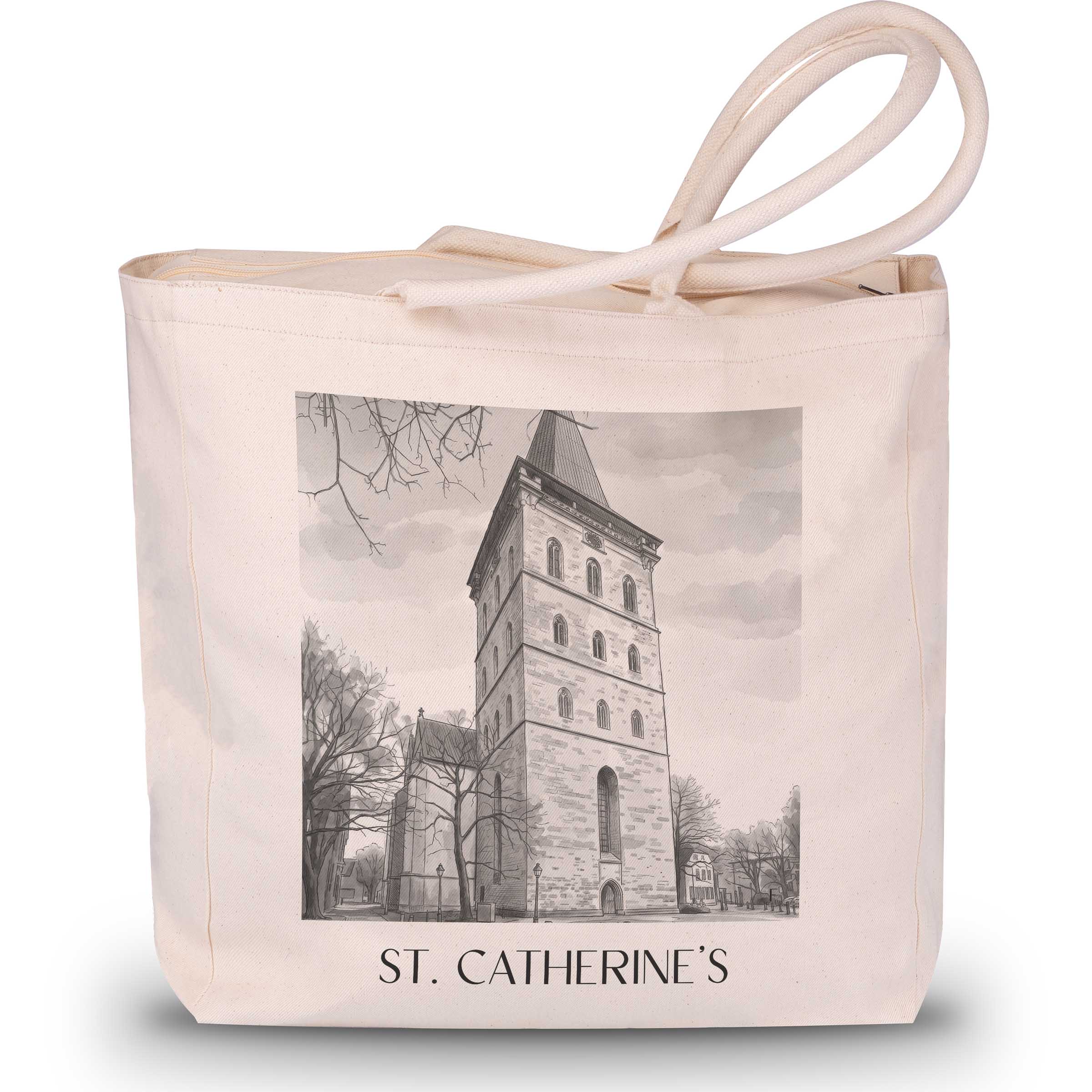 St. Katharinen Shopping Tasche - Osnabrück - Deutschland Tote Bag - Einkaufstasche im Aquarell Schwarz-Weiß Stil