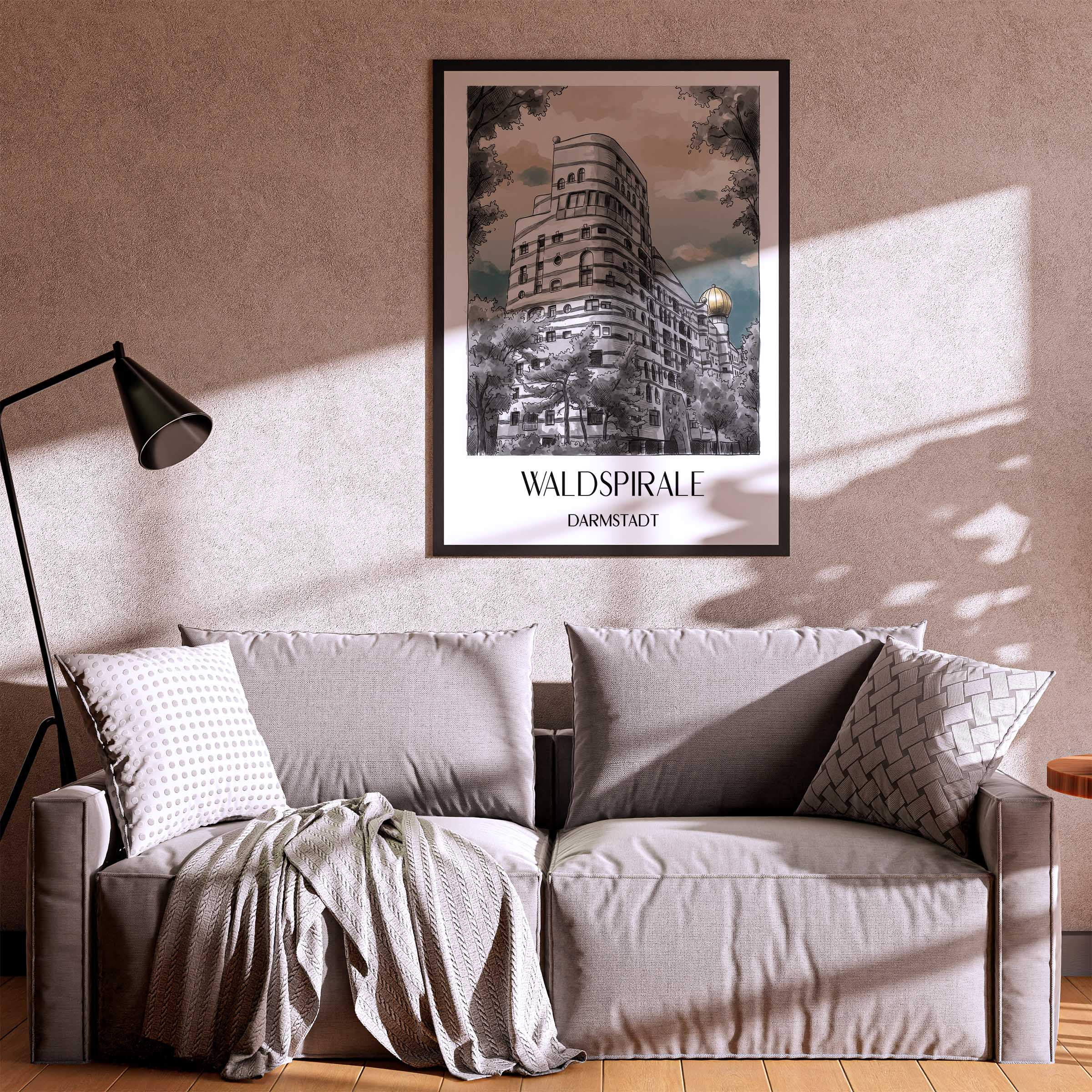 waldspirale-darmstadt-deutschland-poster-aquarell-schwarz-weiss