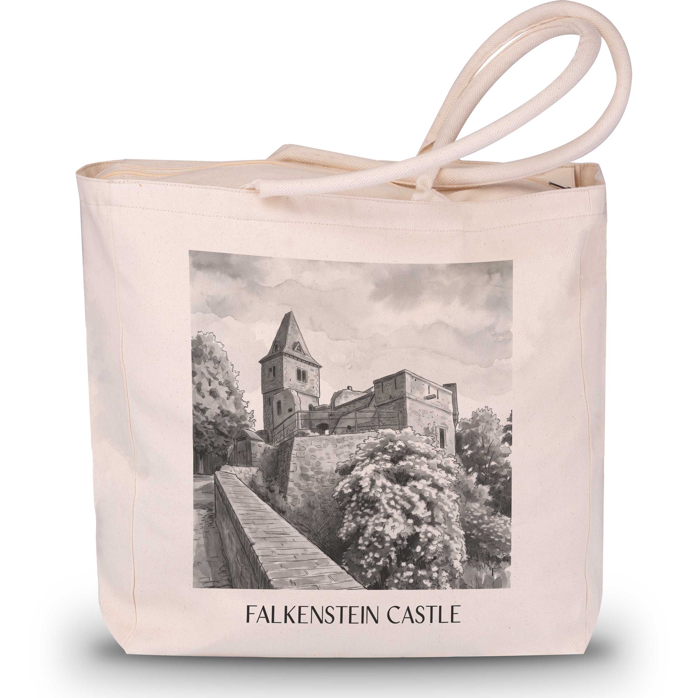 Burg Falkenstein Shopping Tasche - Mühltal - Deutschland Tote Bag - Einkaufstasche im Aquarell Schwarz-Weiß Stil