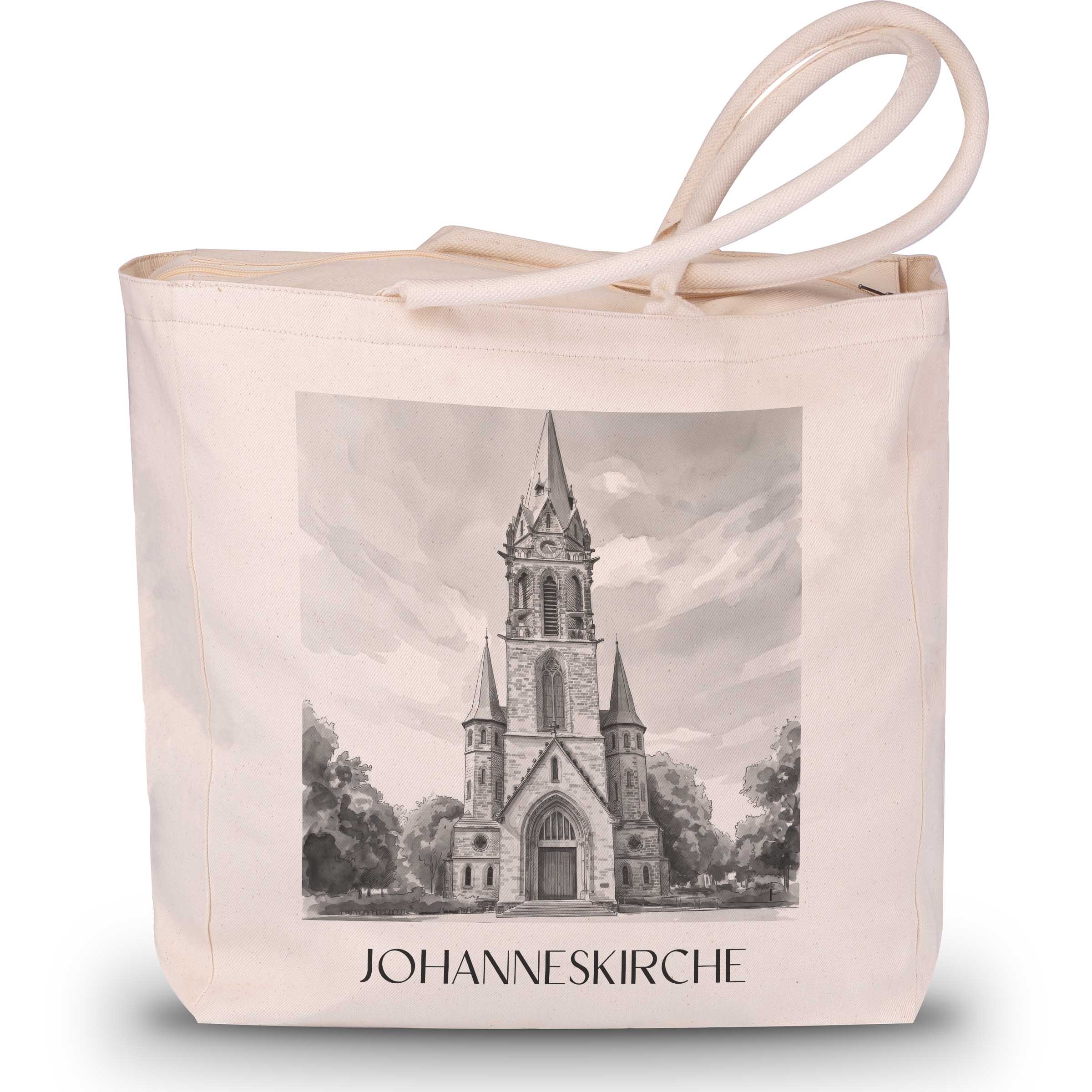 johanneskirche-darmstadt-deutschland-einkaufstasche-aquarell-schwarz-weiss