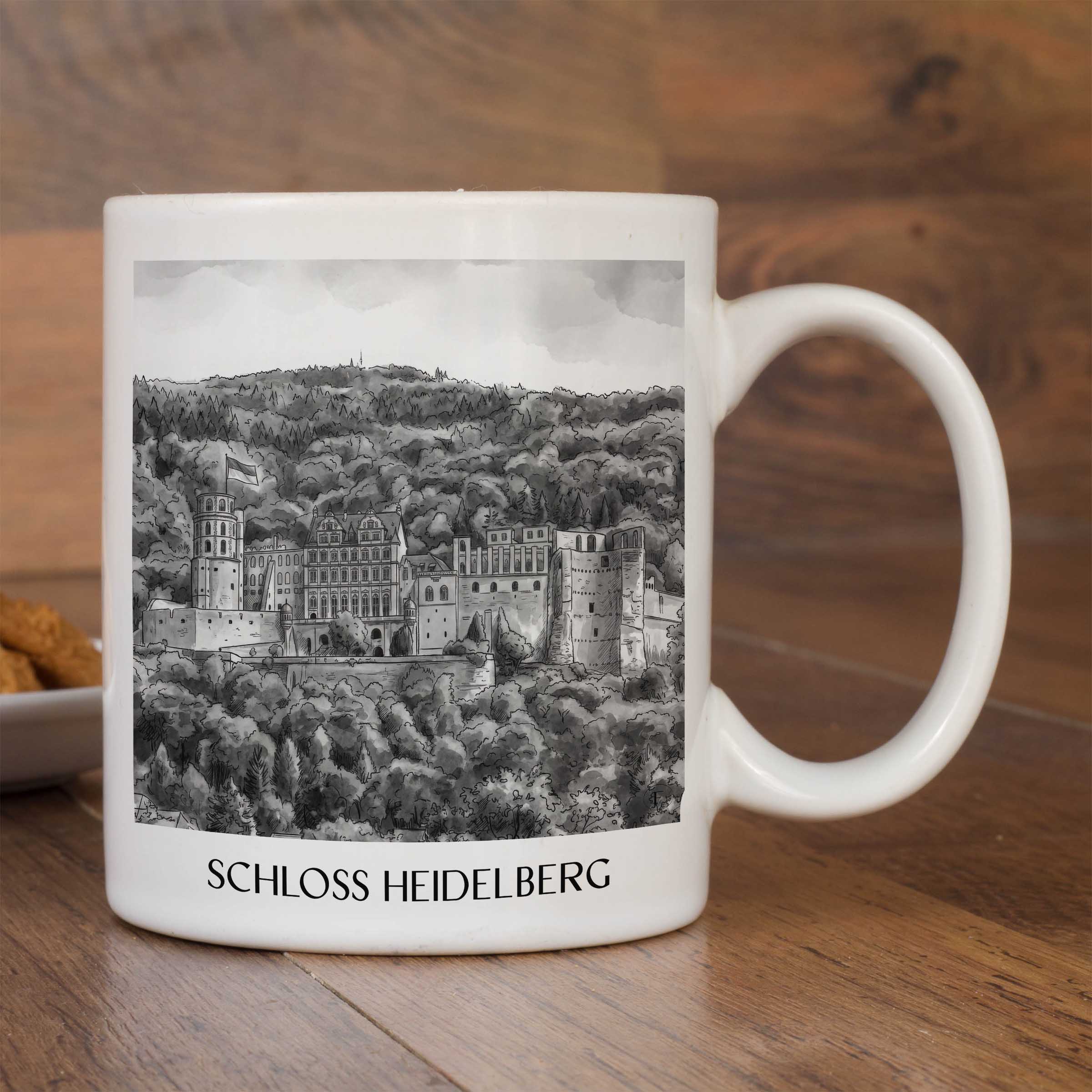 schloss-heidelberg-baden-württemberg-deutschland-kaffeebecher-aquarell-schwarz-weiss