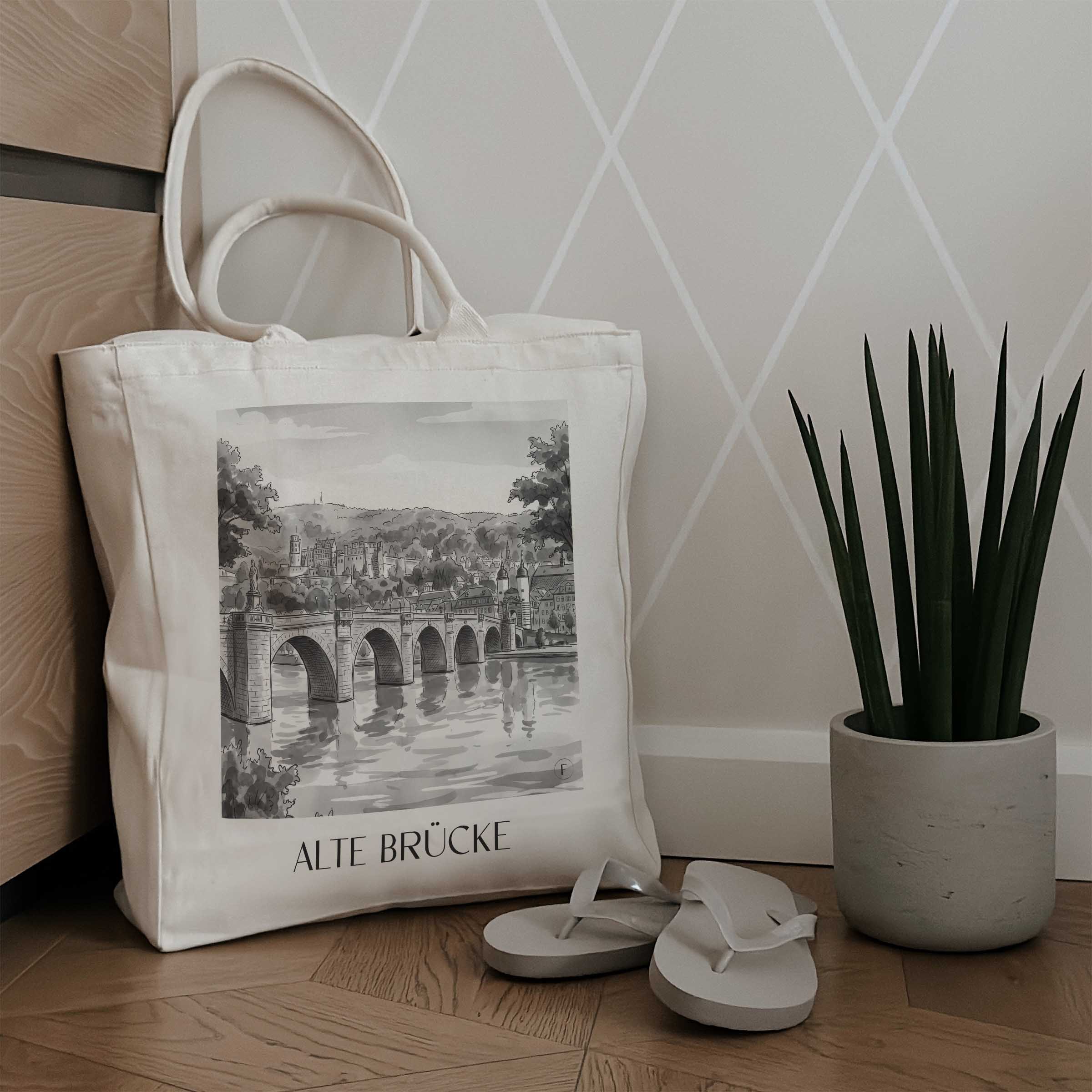 alte-brücke-heidelberg-deutschland-einkaufstasche-aquarell-schwarz-weiss