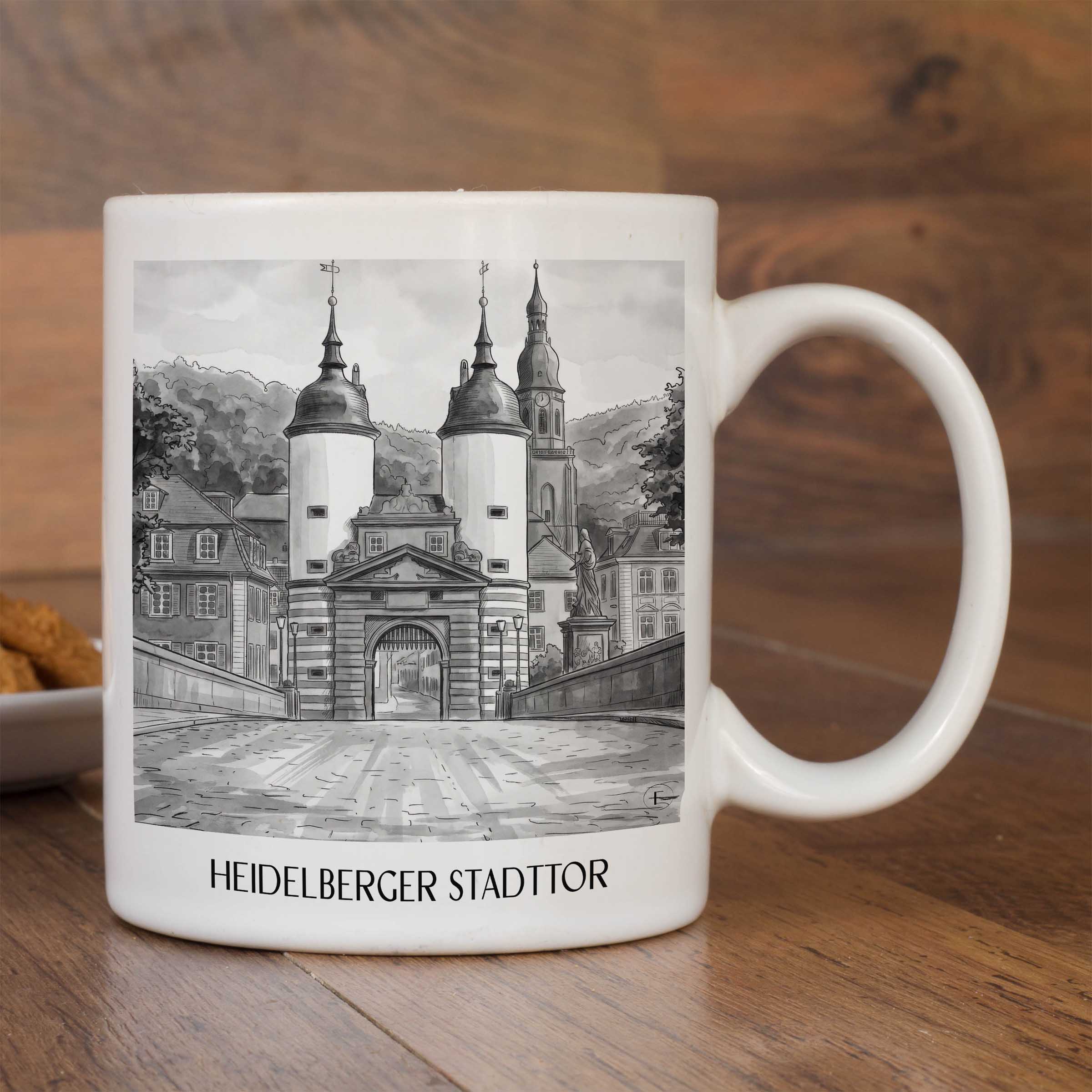 stadttor-heidelberg-deutschland-kaffeebecher-aquarell-schwarz-weiss