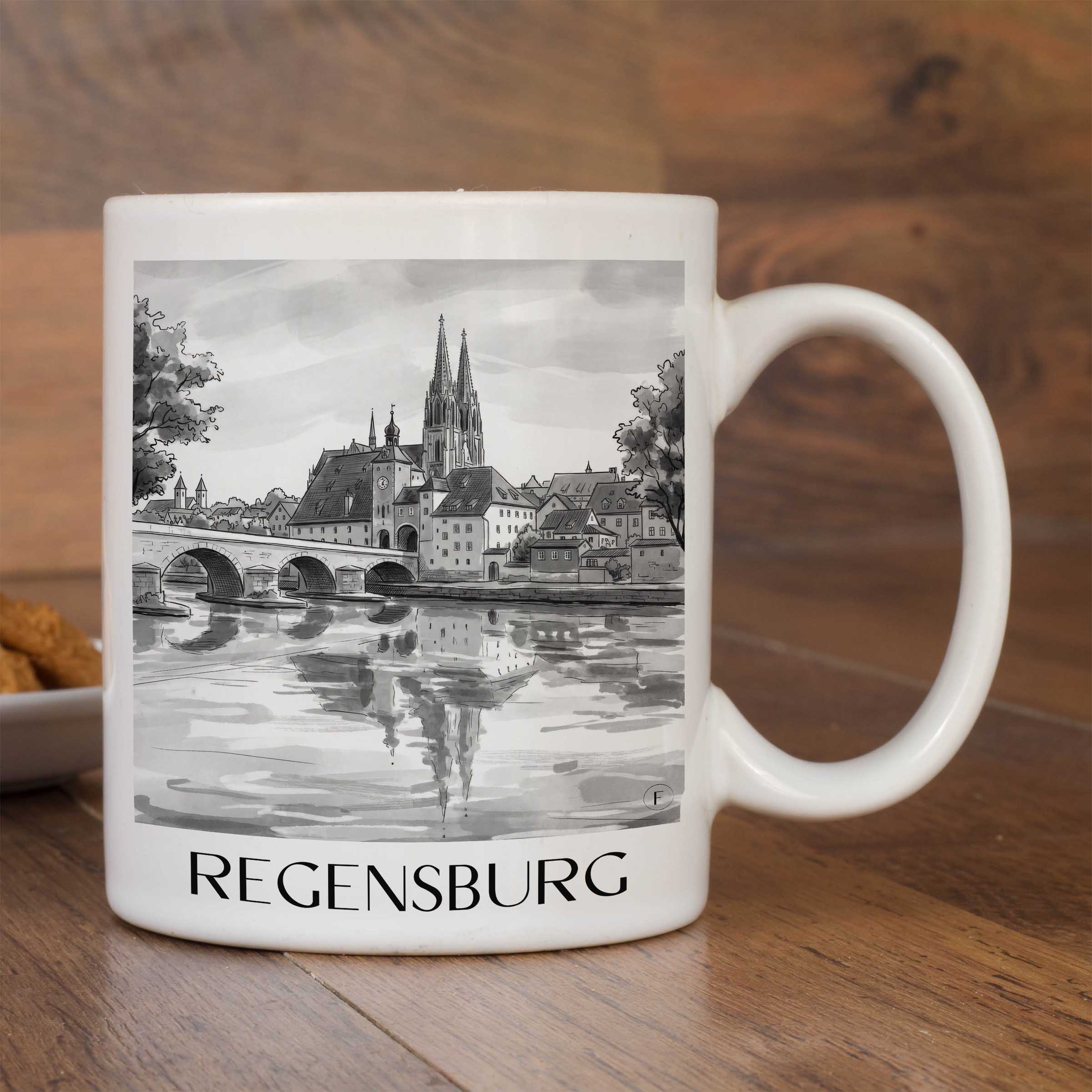 regensburg-bayern-deutschland-kaffeebecher-aquarell-schwarz-weiss