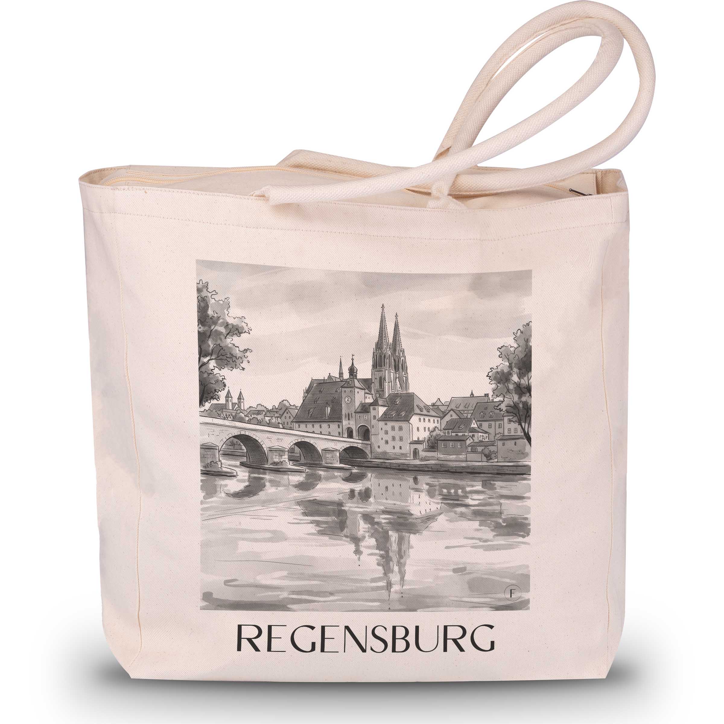 Regensburg Shopping Tasche - Bayern - Deutschland Tote Bag - Einkaufstasche im Aquarell Schwarz-Weiß Stil