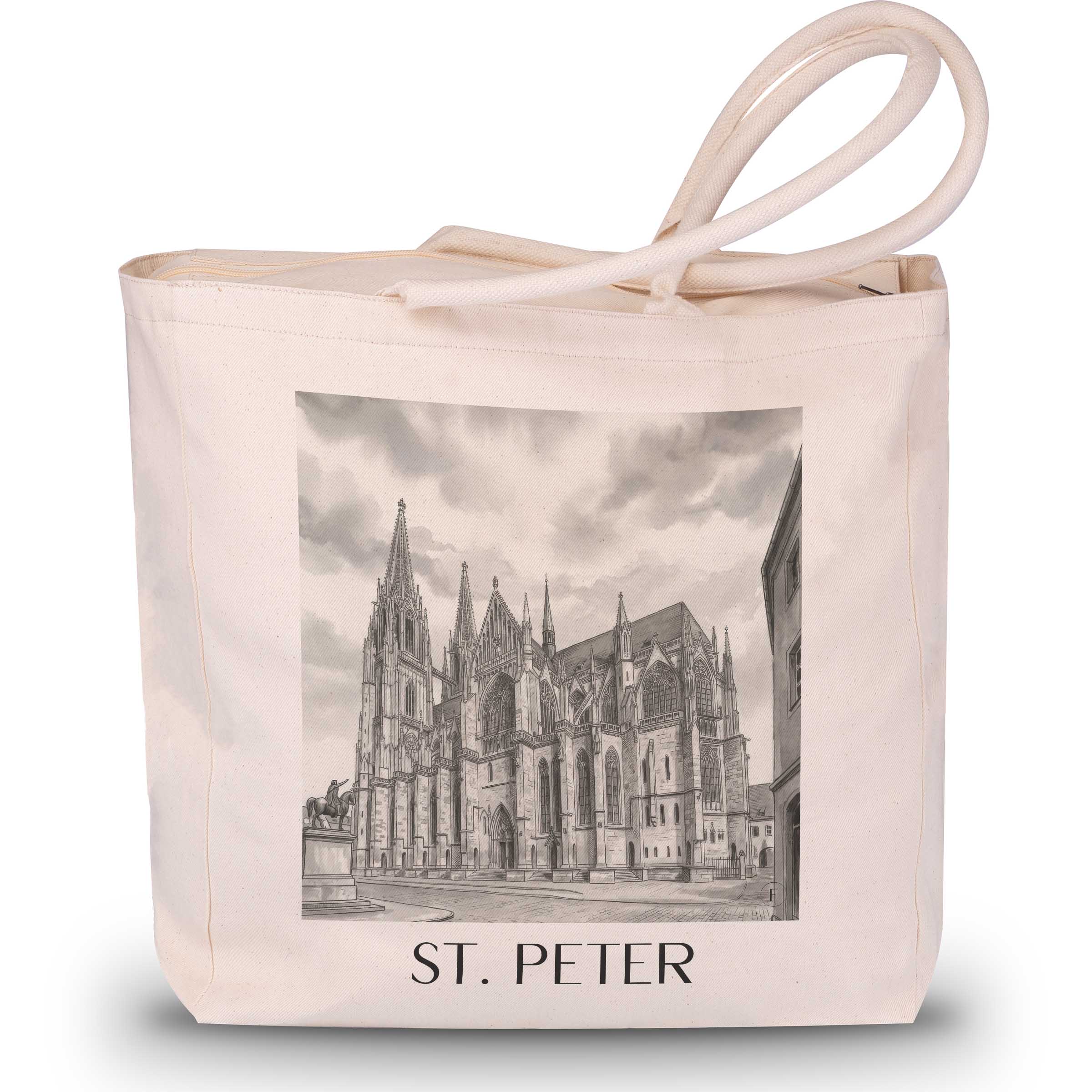 St. Peter Shopping Tasche - Regensburg - Deutschland Tote Bag - Einkaufstasche im Aquarell Schwarz-Weiß Stil