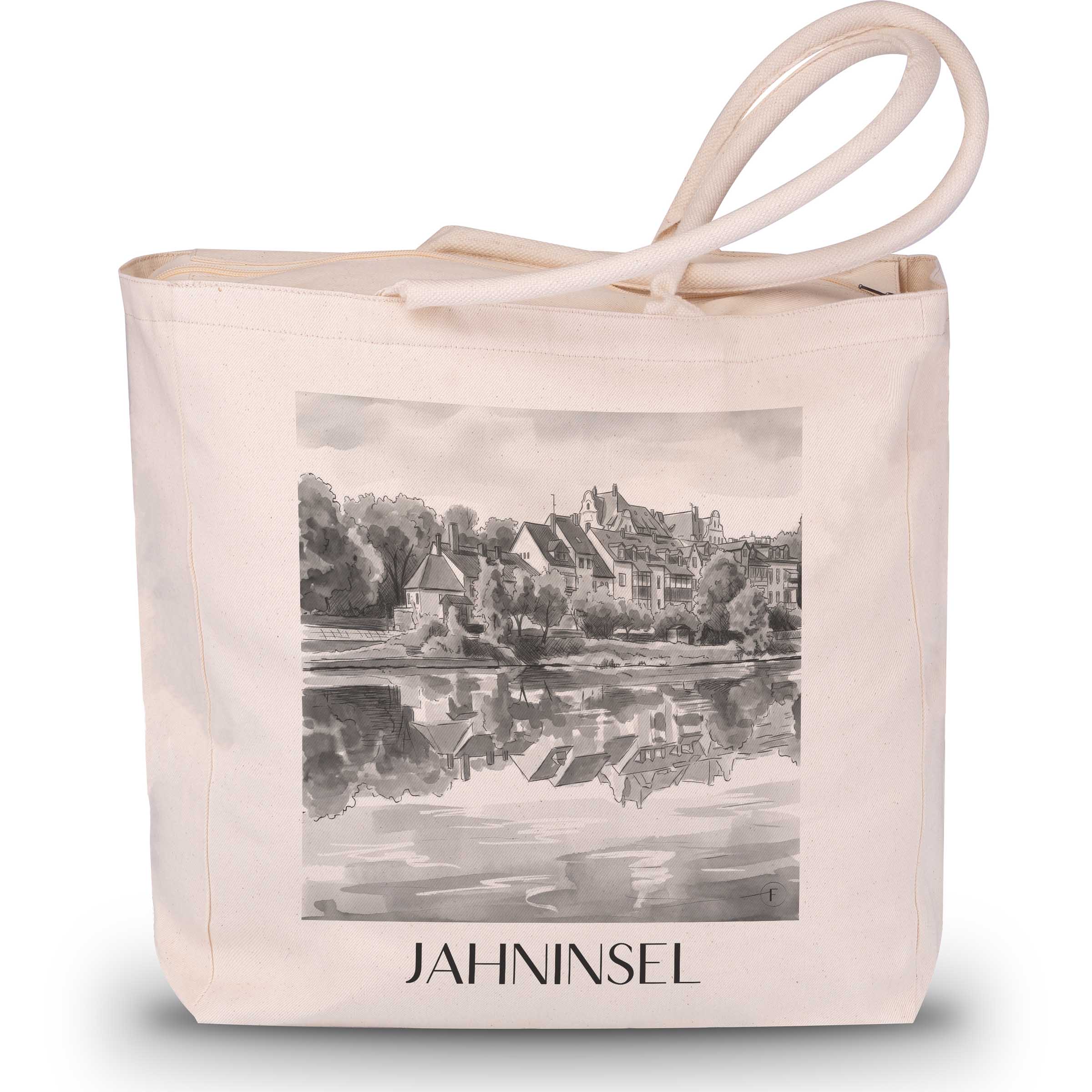 Jahninsel Shopping Tasche - Regensburg - Deutschland Tote Bag - Einkaufstasche im Aquarell Schwarz-Weiß Stil