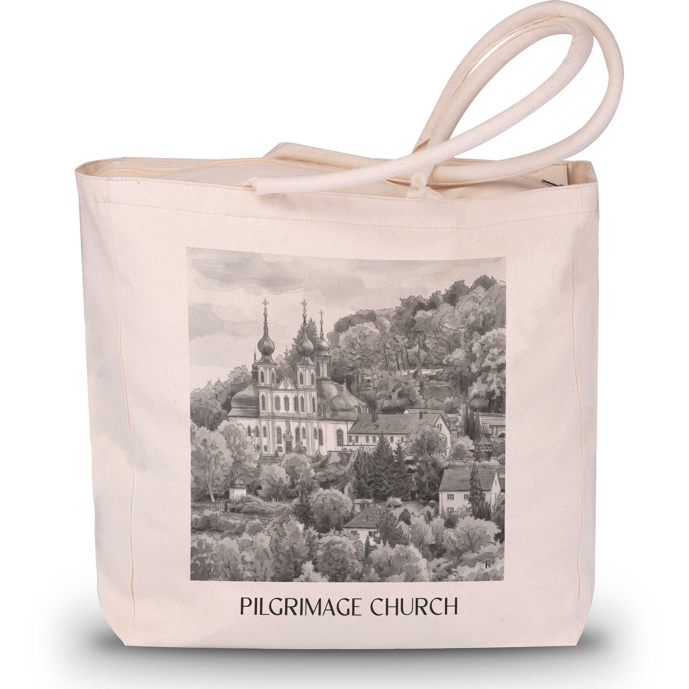 Wallfahrtskirche Shopping Tasche - Würzburg - Deutschland Tote Bag - Einkaufstasche im Aquarell Schwarz-Weiß Stil