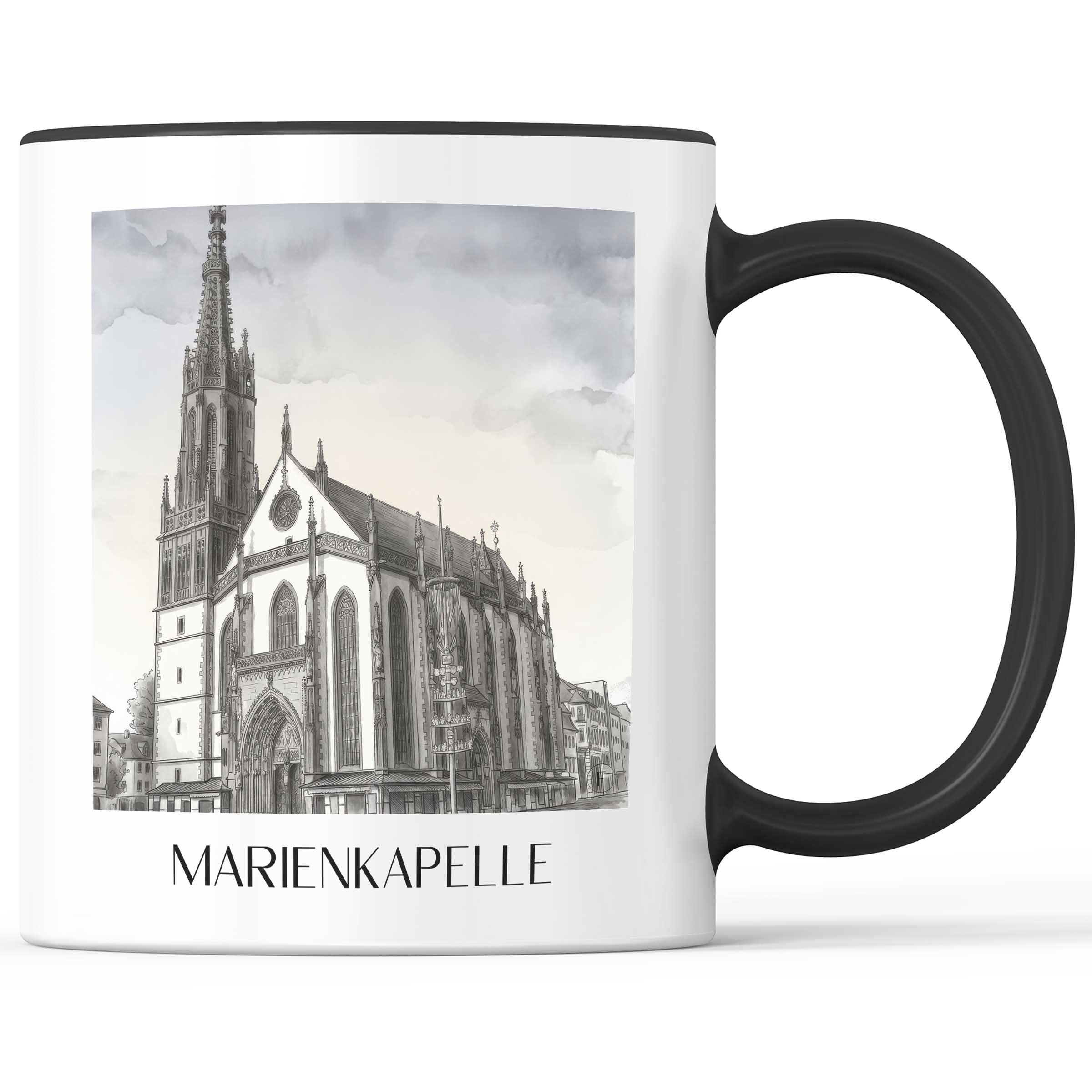 marienkapelle-würzburg-deutschland-kaffeebecher-aquarell-schwarz-weiss