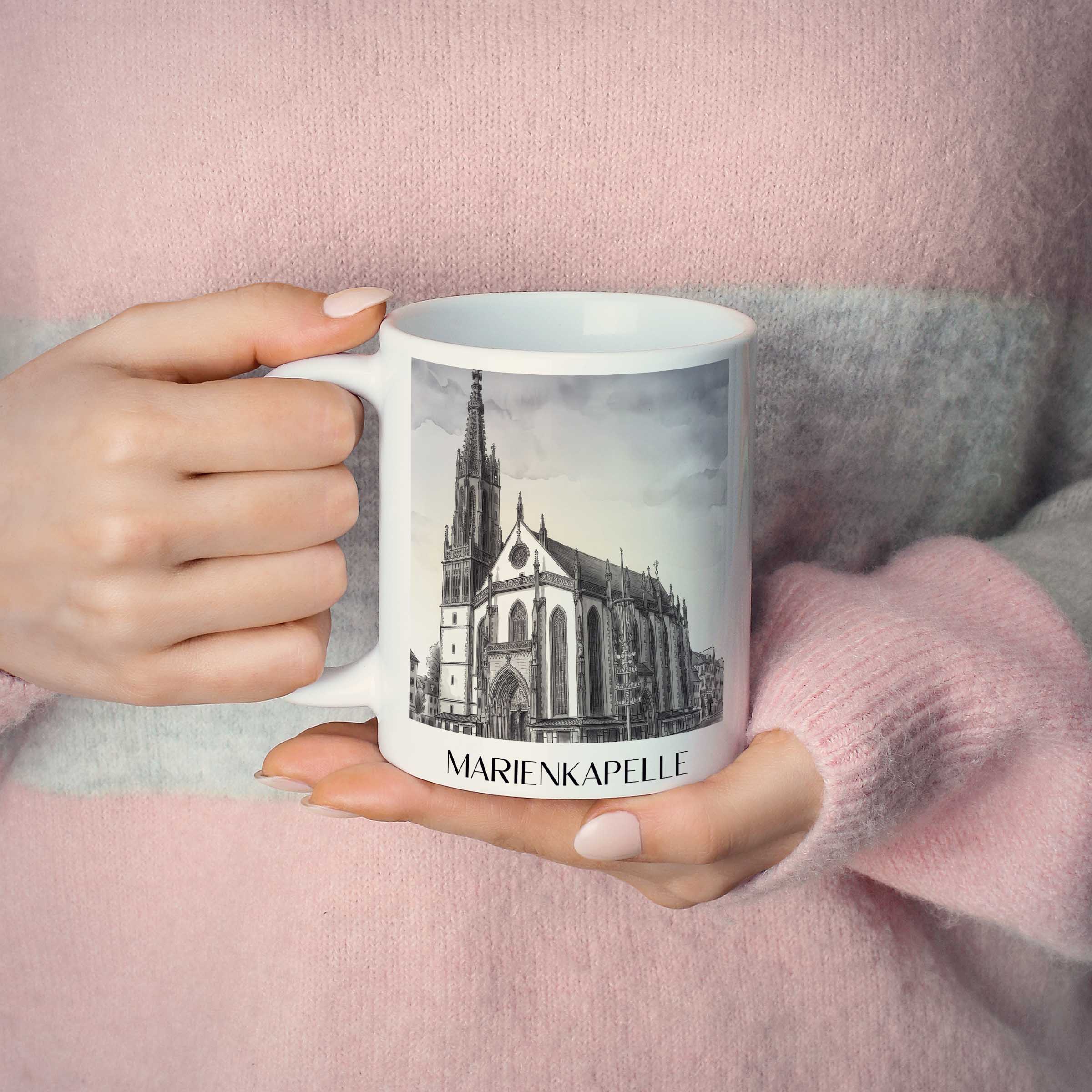 marienkapelle-würzburg-deutschland-kaffeebecher-aquarell-schwarz-weiss