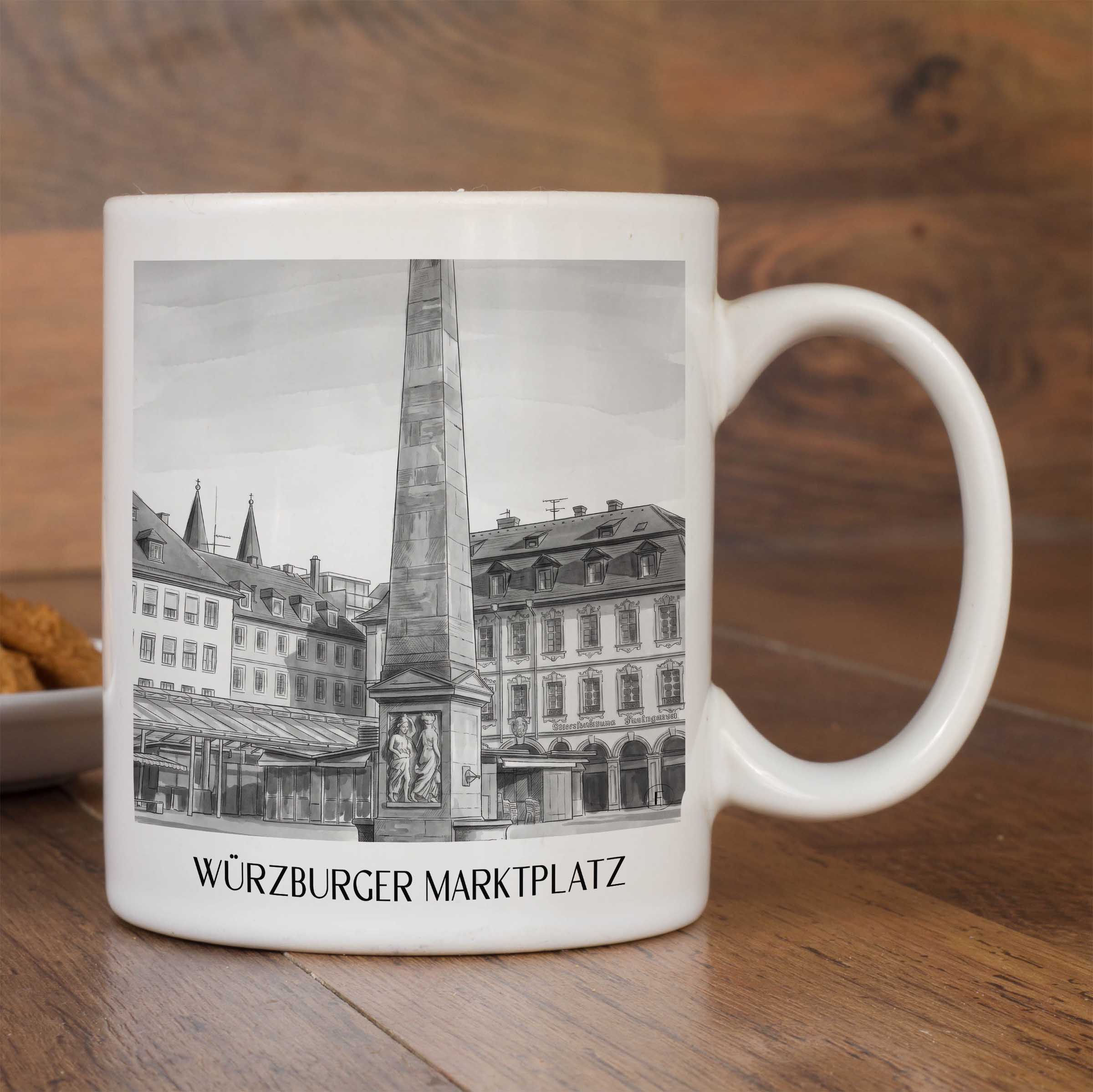 marktplatz-würzburg-deutschland-kaffeebecher-aquarell-schwarz-weiss