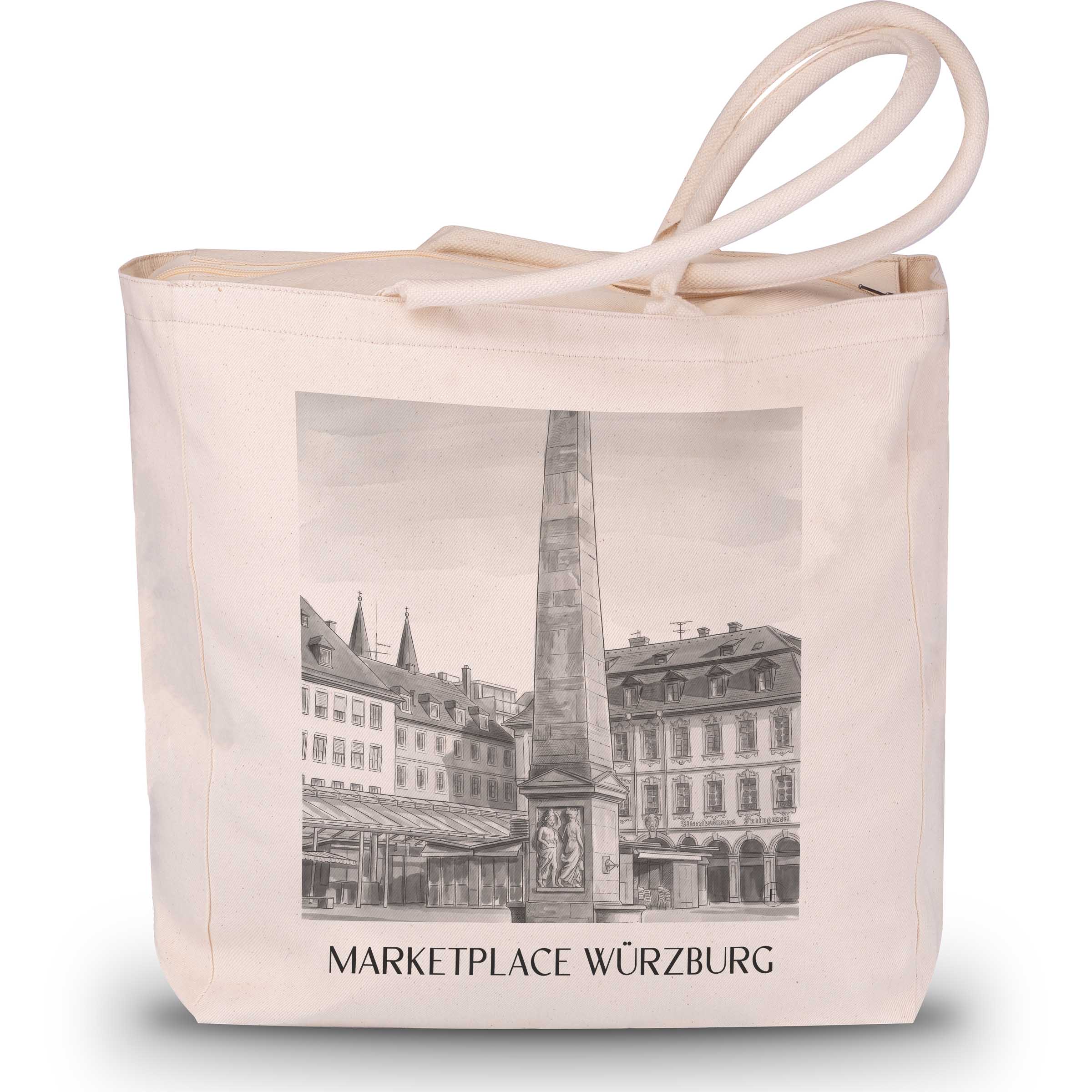 Marktplatz Shopping Tasche - Würzburg - Deutschland Tote Bag - Einkaufstasche im Aquarell Schwarz-Weiß Stil