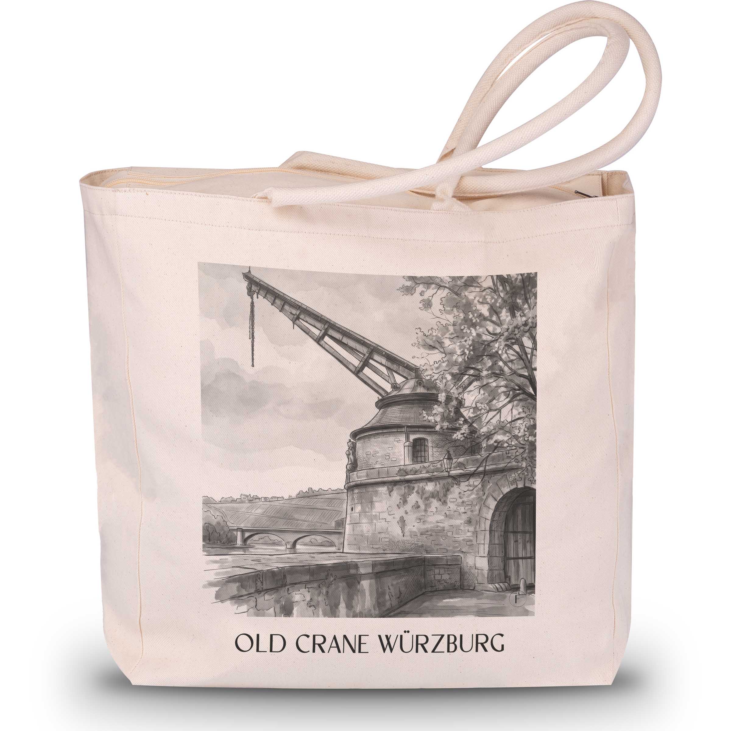 Alter Kranen Shopping Tasche - Würzburg - Deutschland Tote Bag - Einkaufstasche im Aquarell Schwarz-Weiß Stil