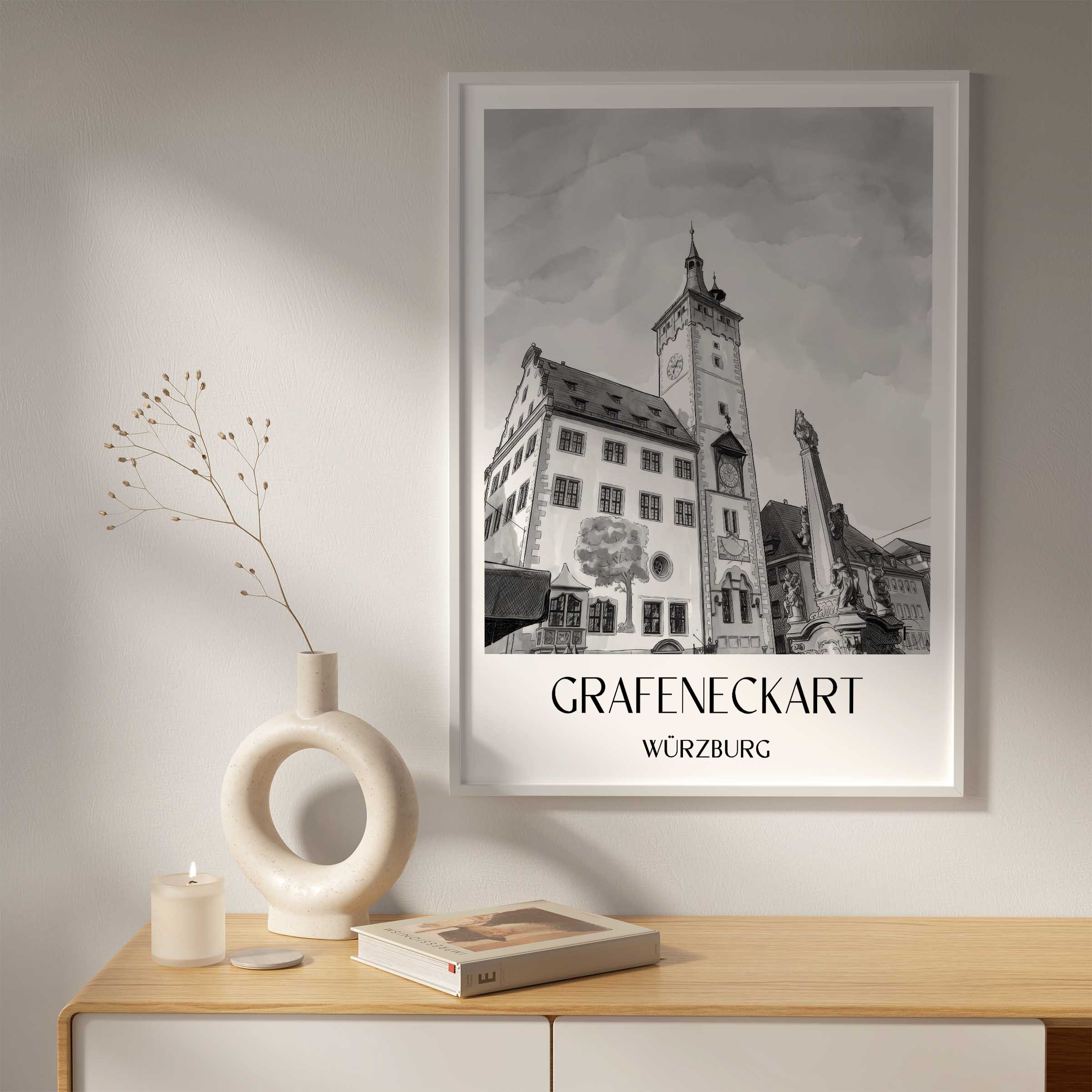 grafeneckart-würzburg-deutschland-poster-aquarell-schwarz-weiss