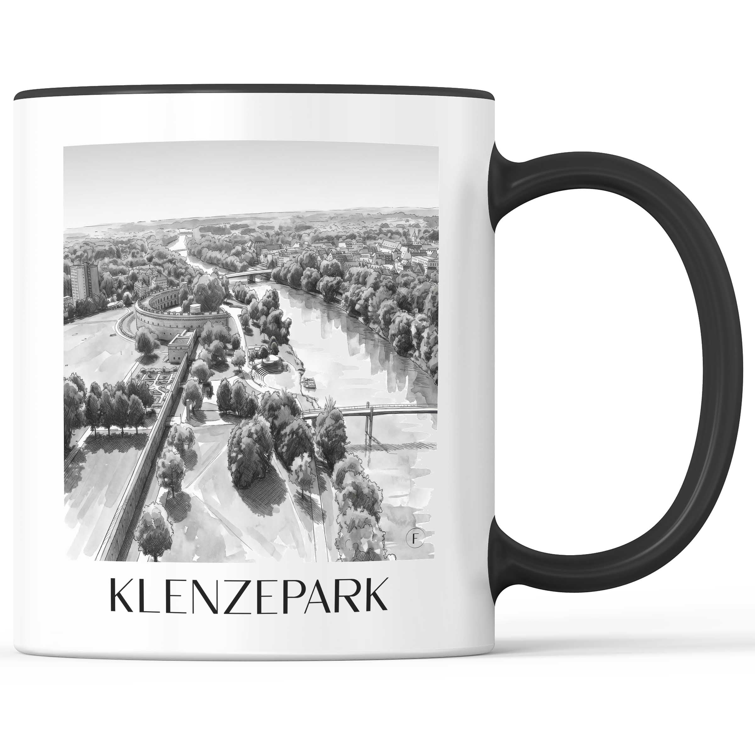 klenzepark-ingolstadt-deutschland-kaffeebecher-aquarell-schwarz-weiss