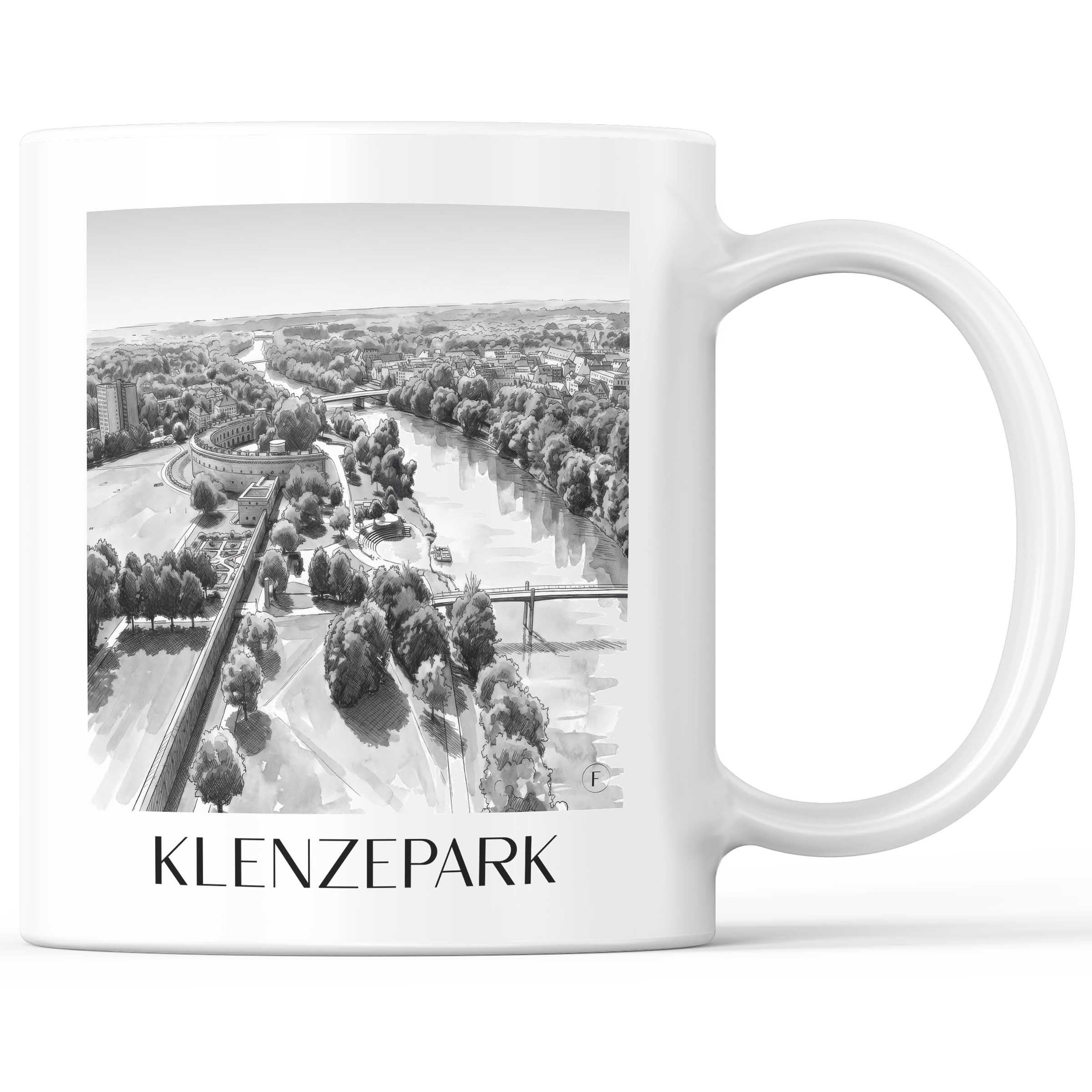 klenzepark-ingolstadt-deutschland-kaffeebecher-aquarell-schwarz-weiss