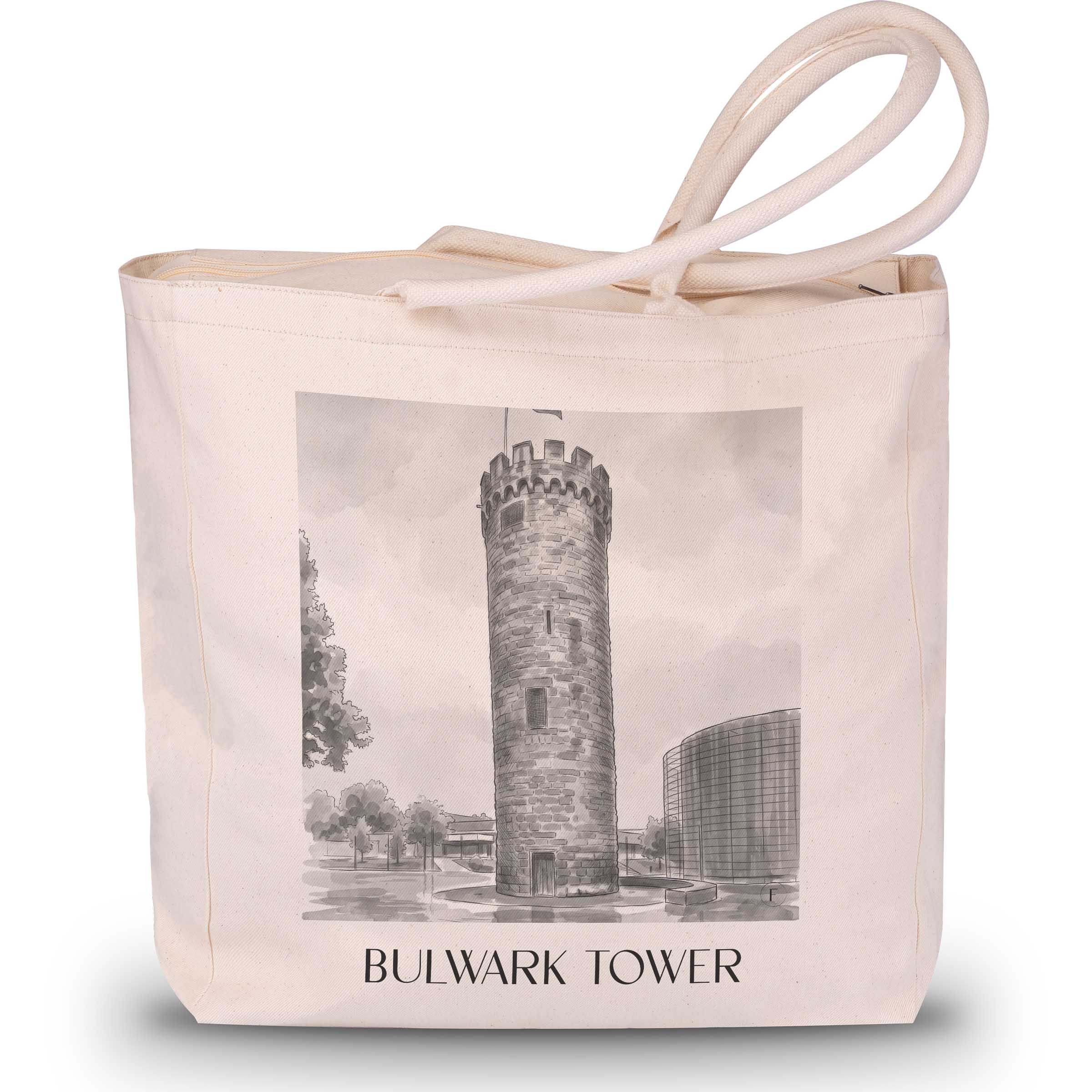 Bollwerksturm Shopping Tasche - Heilbronn - Deutschland Tote Bag - Einkaufstasche im Aquarell Schwarz-Weiß Stil