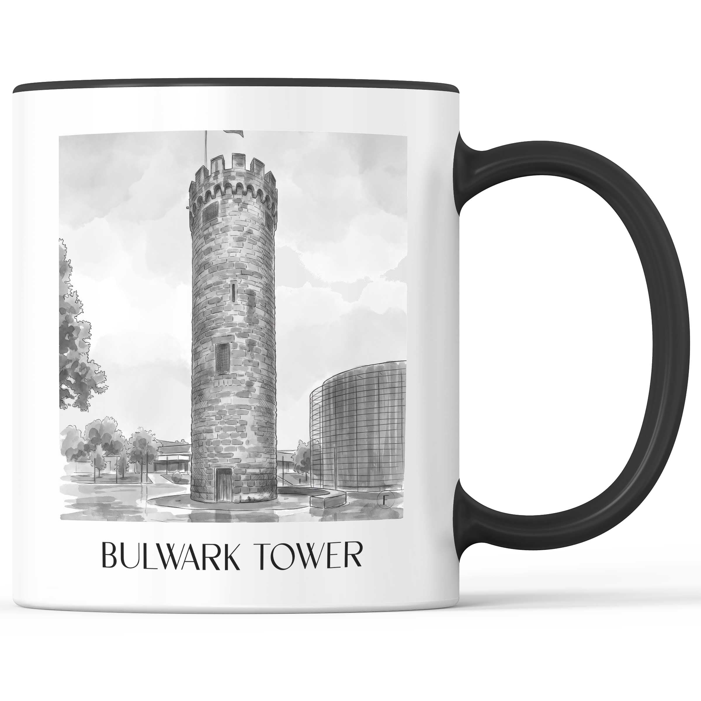 Bollwerksturm Kaffeebecher - Heilbronn - Deutschland Becher - Kaffeetasse im Aquarell Schwarz-Weiß Stil