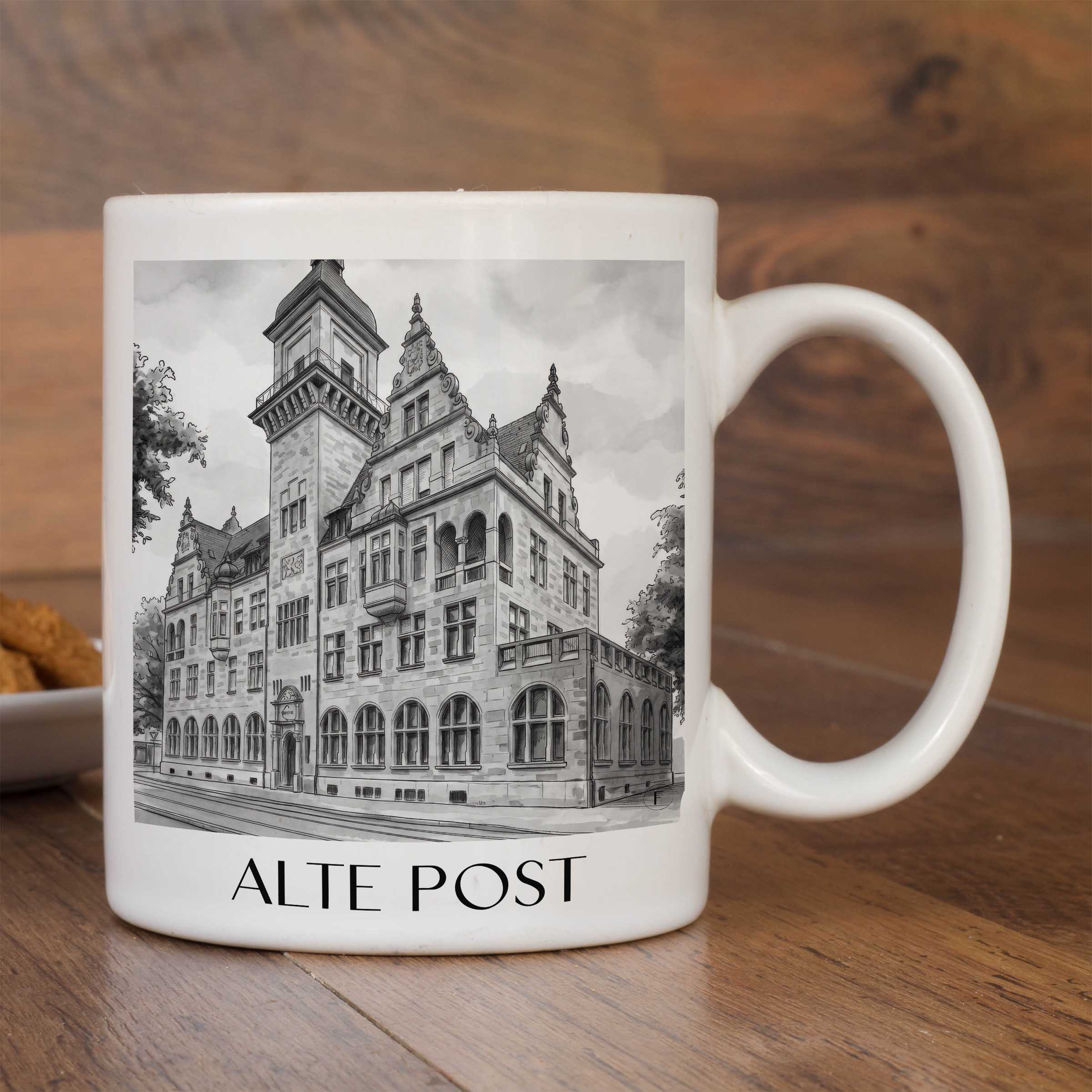 alte-post-heilbronn-deutschland-kaffeebecher-aquarell-schwarz-weiss
