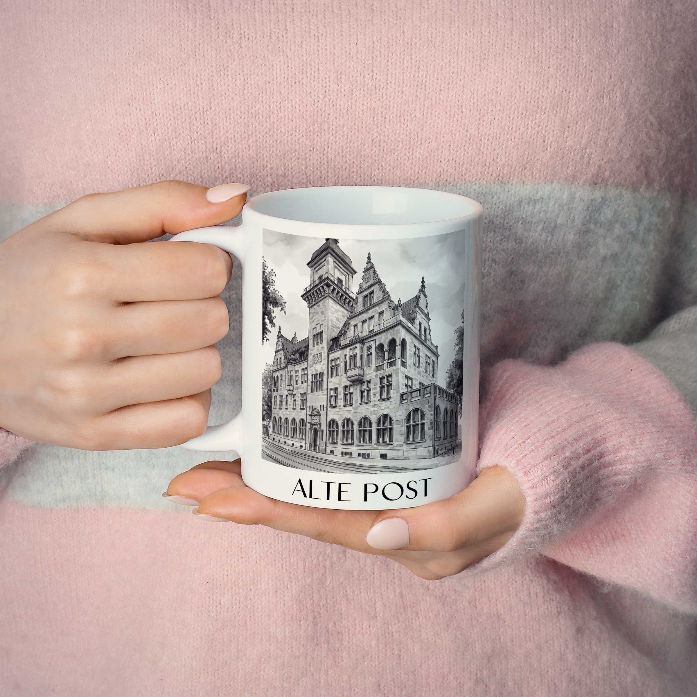 alte-post-heilbronn-deutschland-kaffeebecher-aquarell-schwarz-weiss