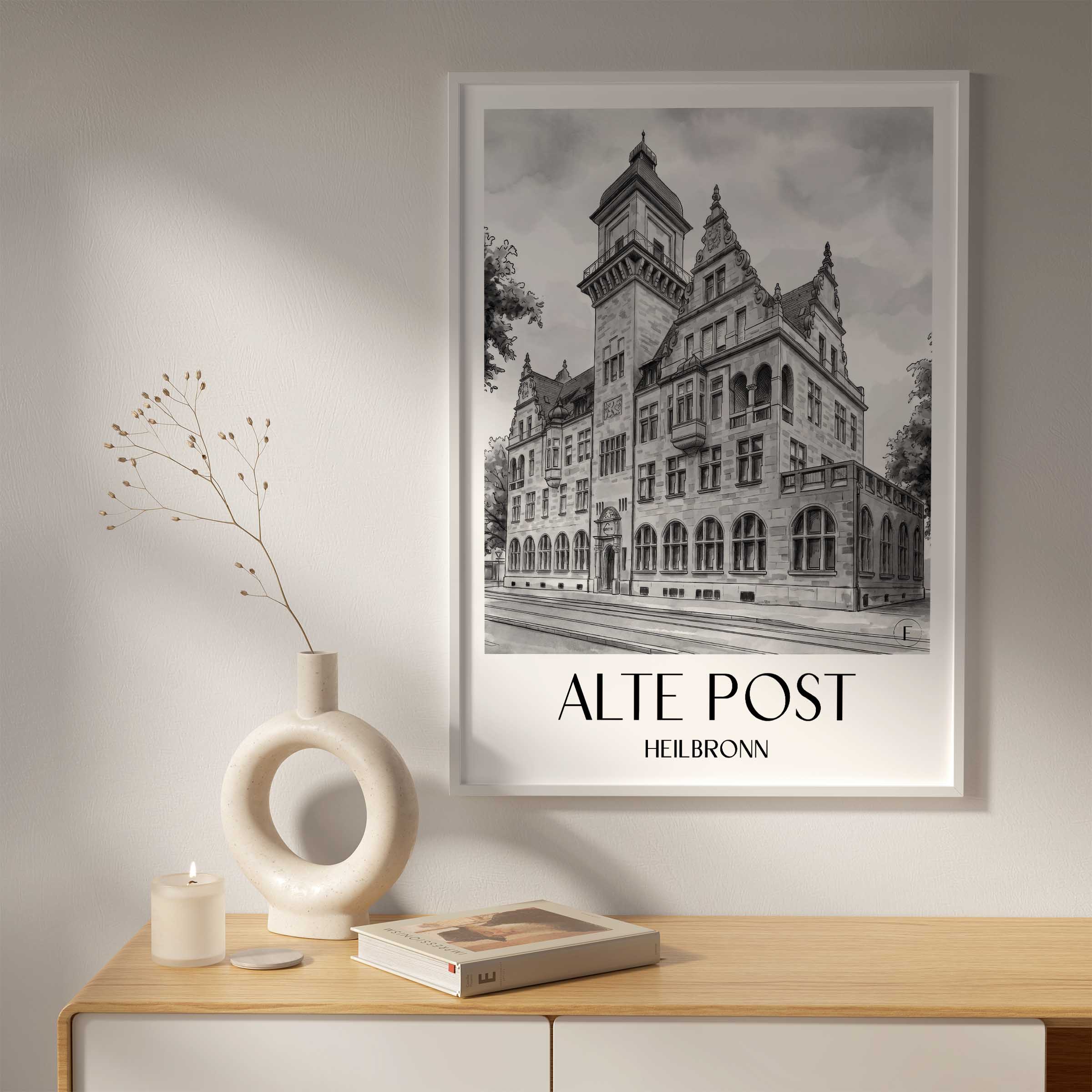 alte-post-heilbronn-deutschland-poster-aquarell-schwarz-weiss