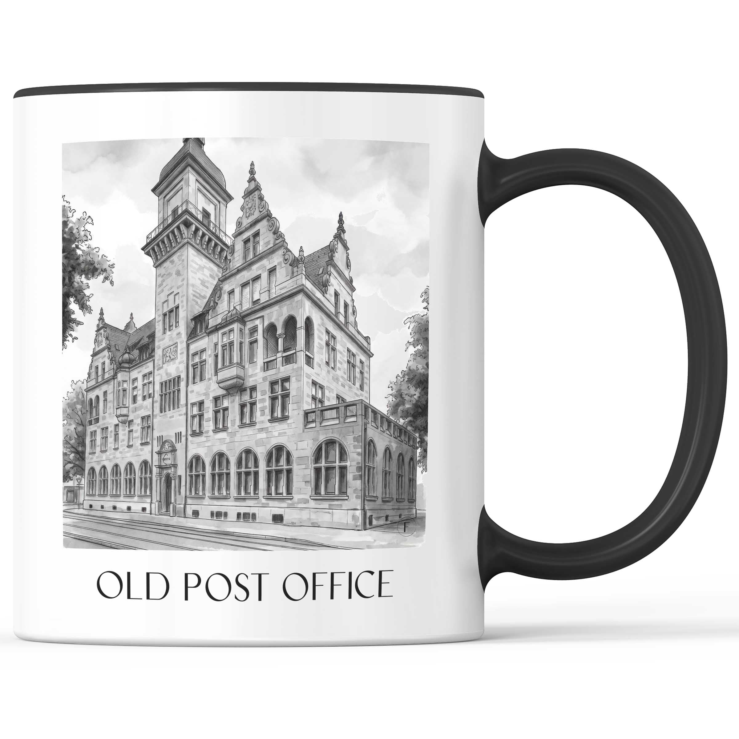 Alte Post Kaffeebecher - Heilbronn - Deutschland Becher - Kaffeetasse im Aquarell Schwarz-Weiß Stil