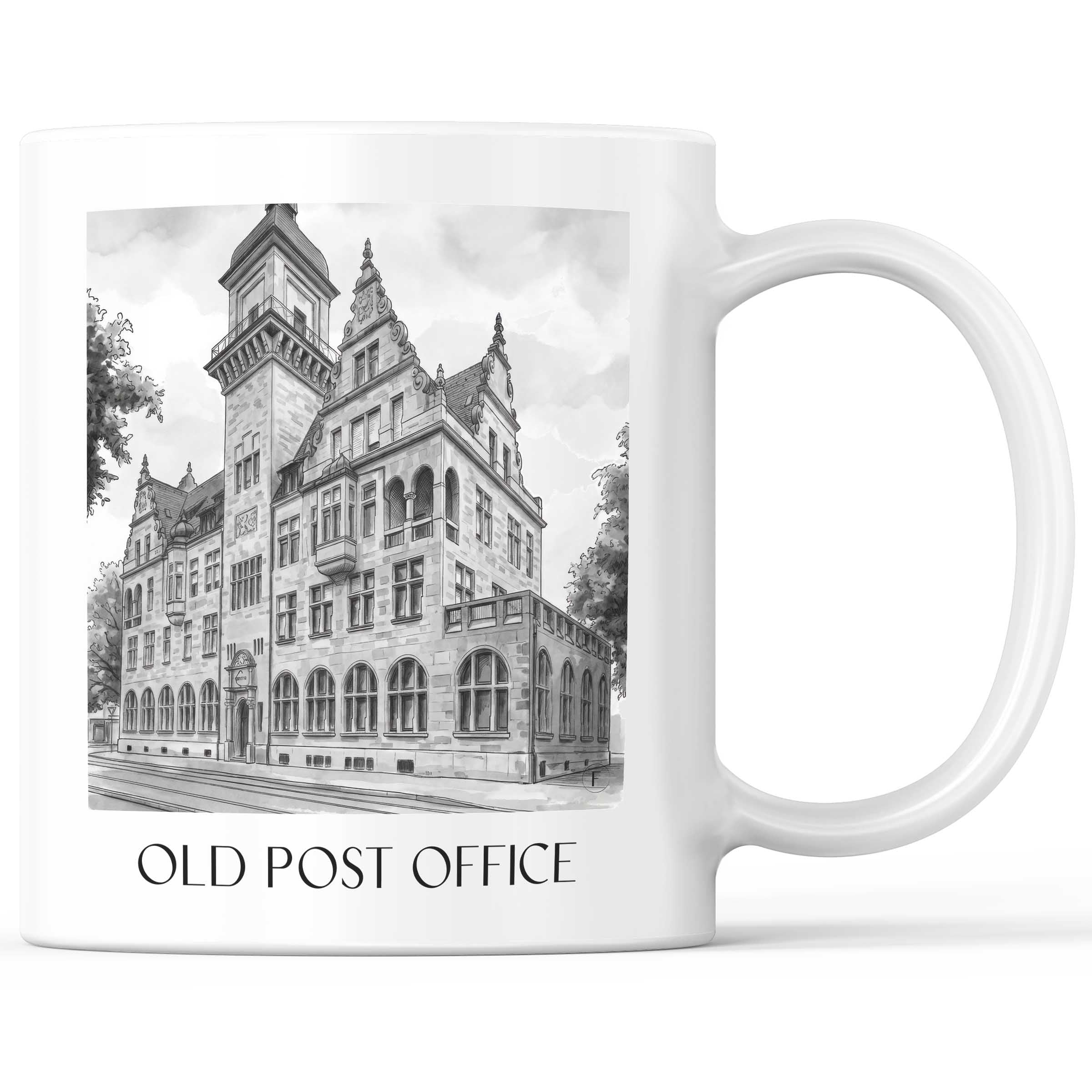 Alte Post Kaffeebecher - Heilbronn - Deutschland Becher - Kaffeetasse im Aquarell Schwarz-Weiß Stil