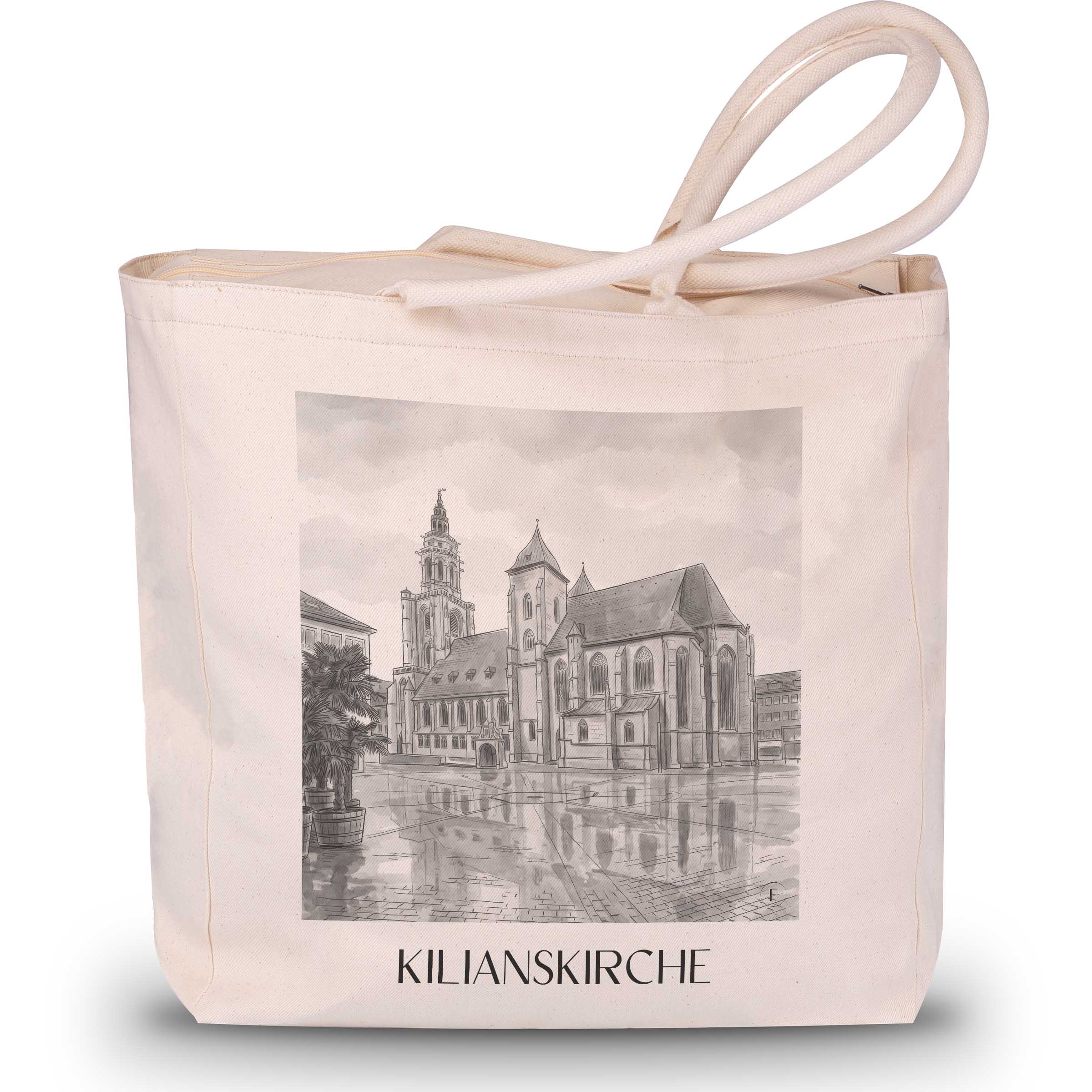 kilianskirche-heilbronn-deutschland-einkaufstasche-aquarell-schwarz-weiss