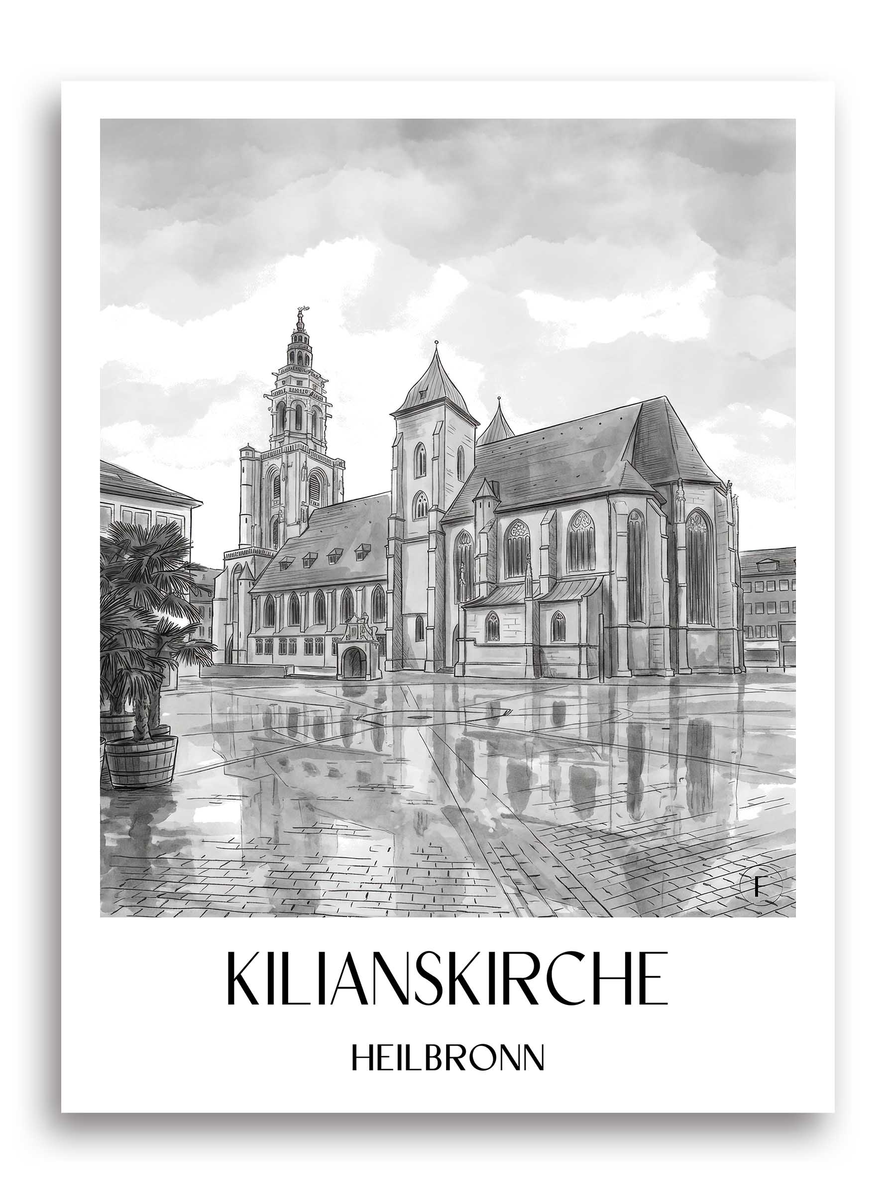 kilianskirche-heilbronn-deutschland-poster-aquarell-schwarz-weiss
