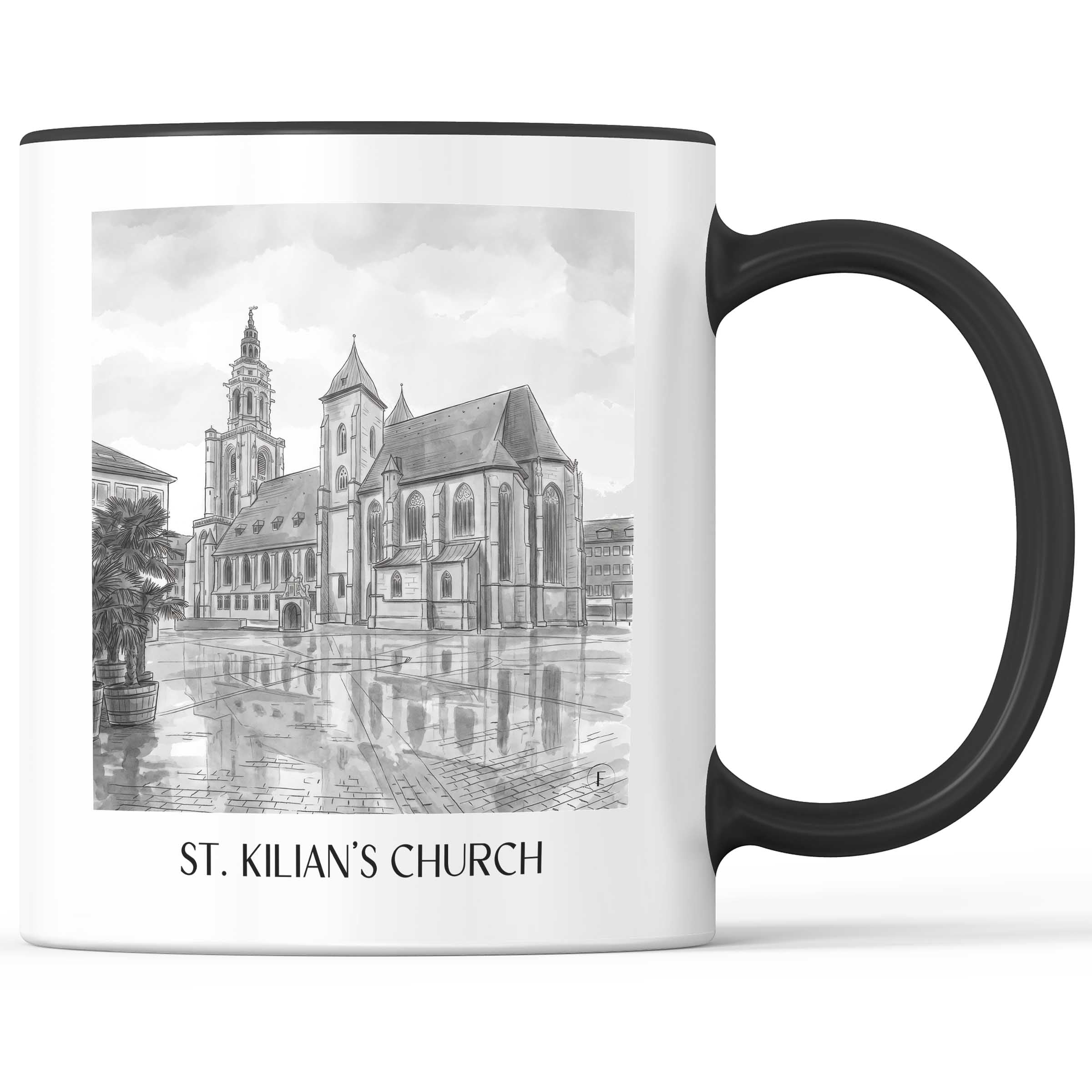 Kilianskirche Kaffeebecher - Heilbronn - Deutschland Becher - Kaffeetasse im Aquarell Schwarz-Weiß Stil