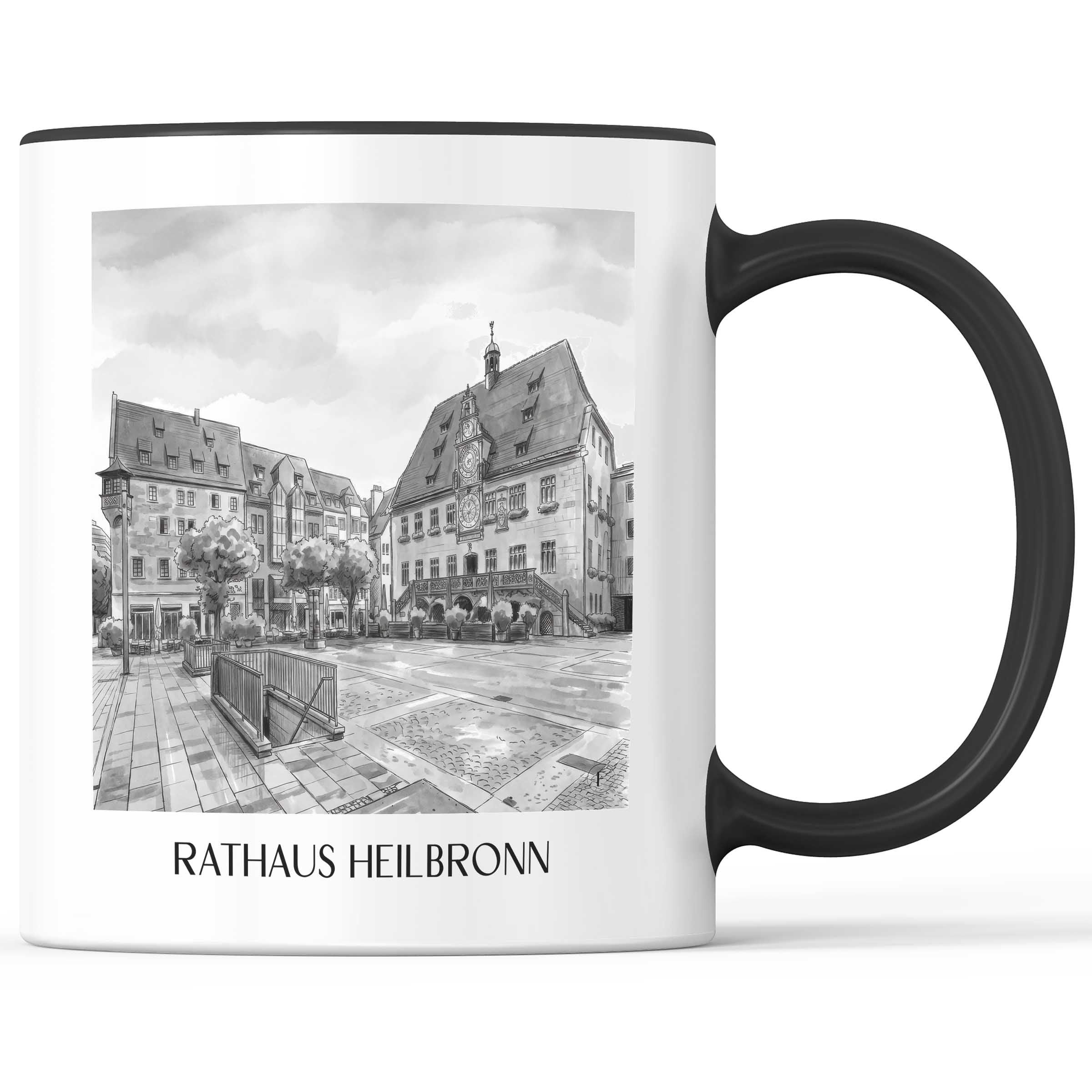 rathaus-heilbronn-deutschland-kaffeebecher-aquarell-schwarz-weiss