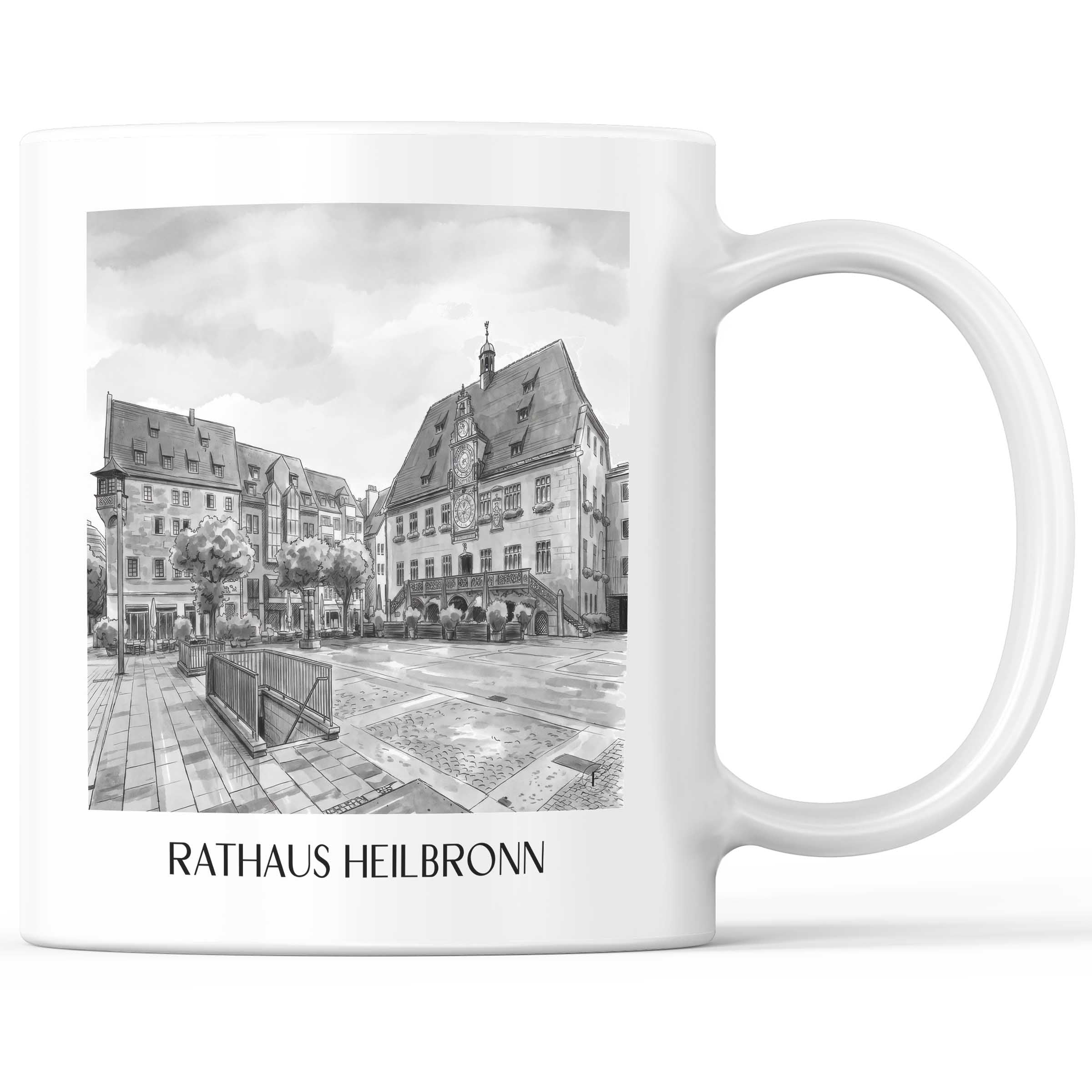 rathaus-heilbronn-deutschland-kaffeebecher-aquarell-schwarz-weiss
