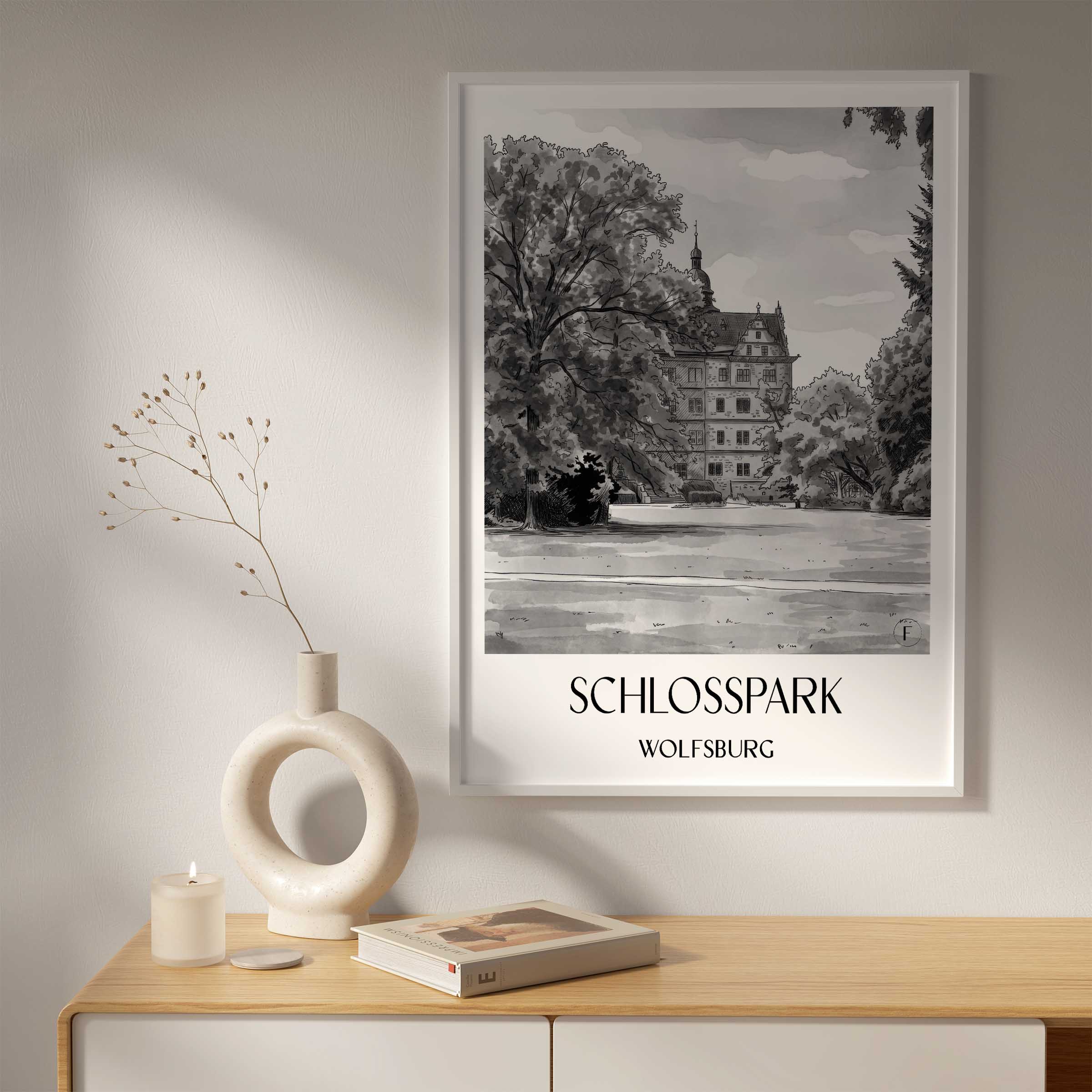 schlosspark-wolfsburg-deutschland-poster-aquarell-schwarz-weiss