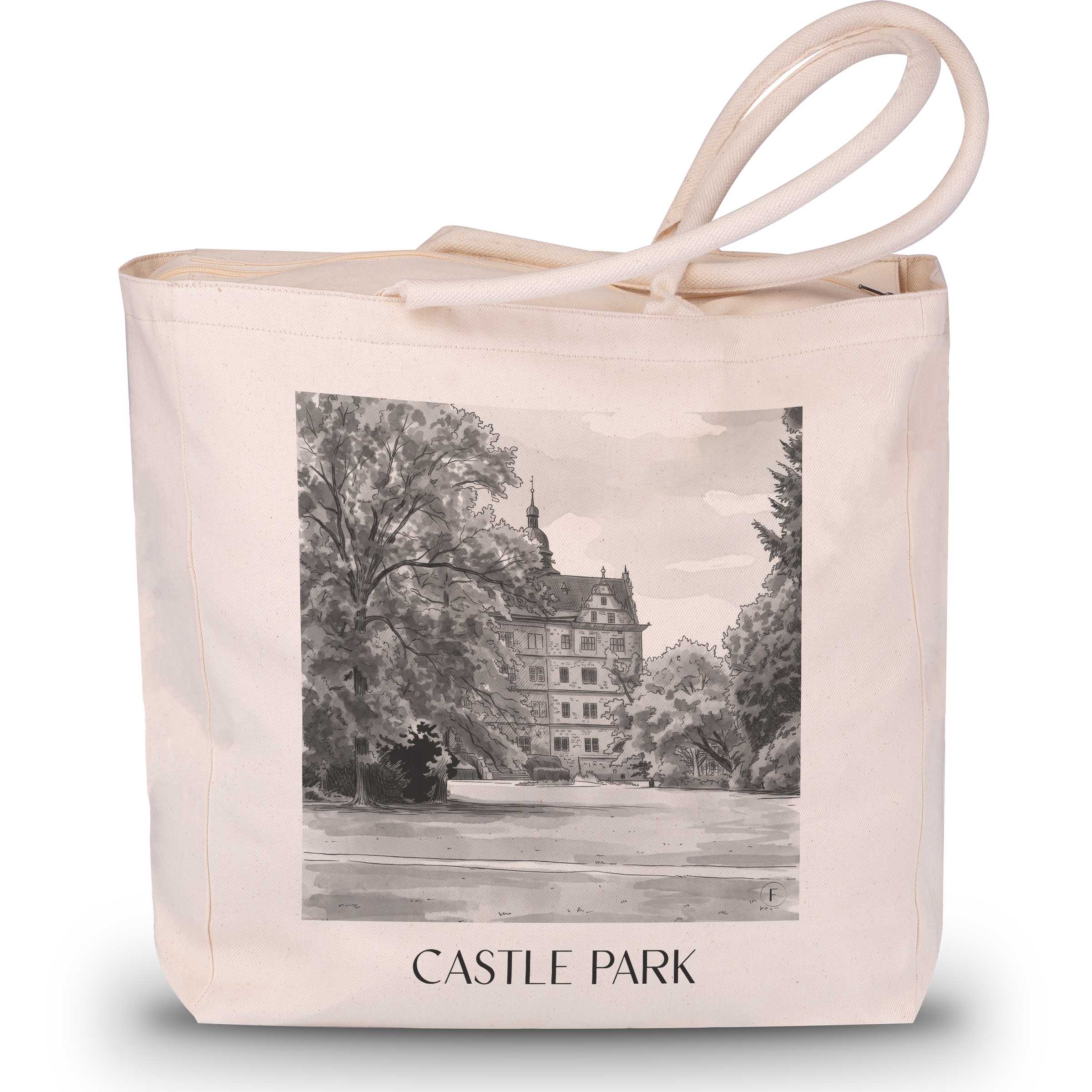 Schlosspark Shopping Tasche - Wolfsburg - Deutschland Tote Bag - Einkaufstasche im Aquarell Schwarz-Weiß Stil